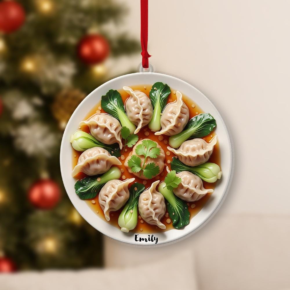 Personalized Dumpling Ornament – Custom Name Asian Food Christmas Tree Decoration
