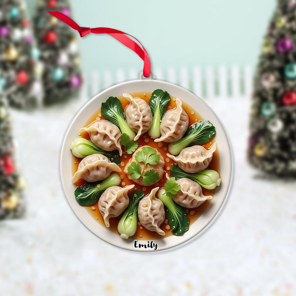 Personalized Dumpling Ornament – Custom Name Asian Food Christmas Tree Decoration