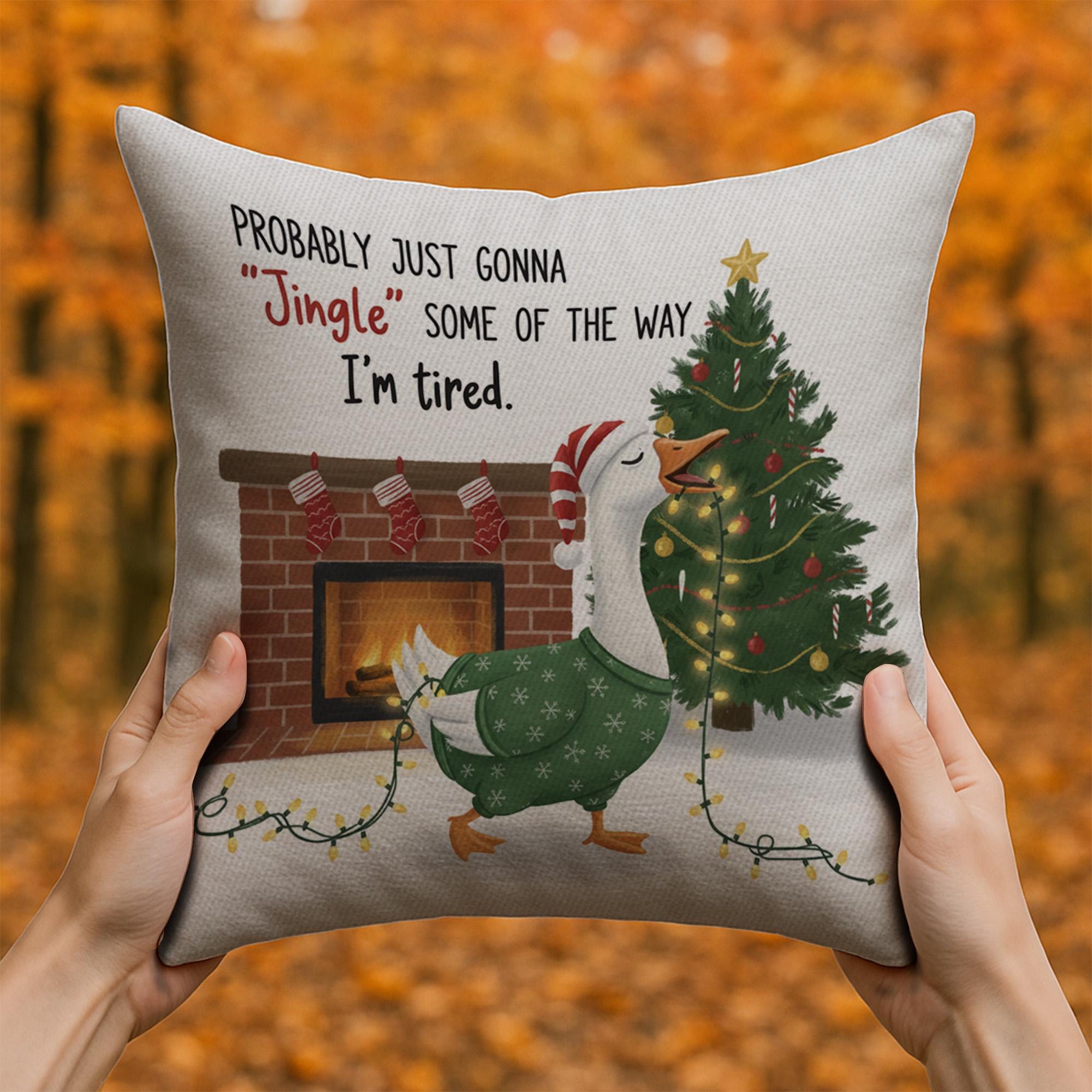 Christmas Goose Throw Pillow – Holiday Cushion with Fireplace and Tree Design