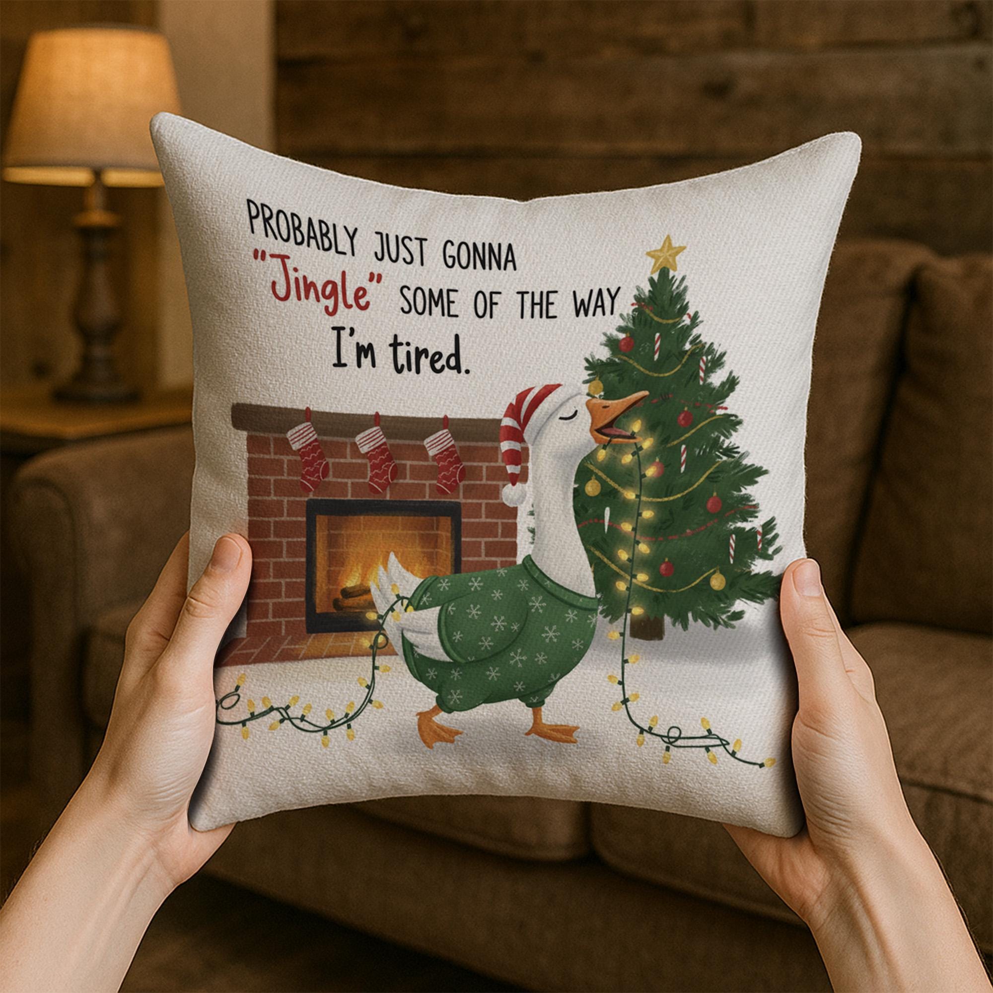 Christmas Goose Throw Pillow – Holiday Cushion with Fireplace and Tree Design