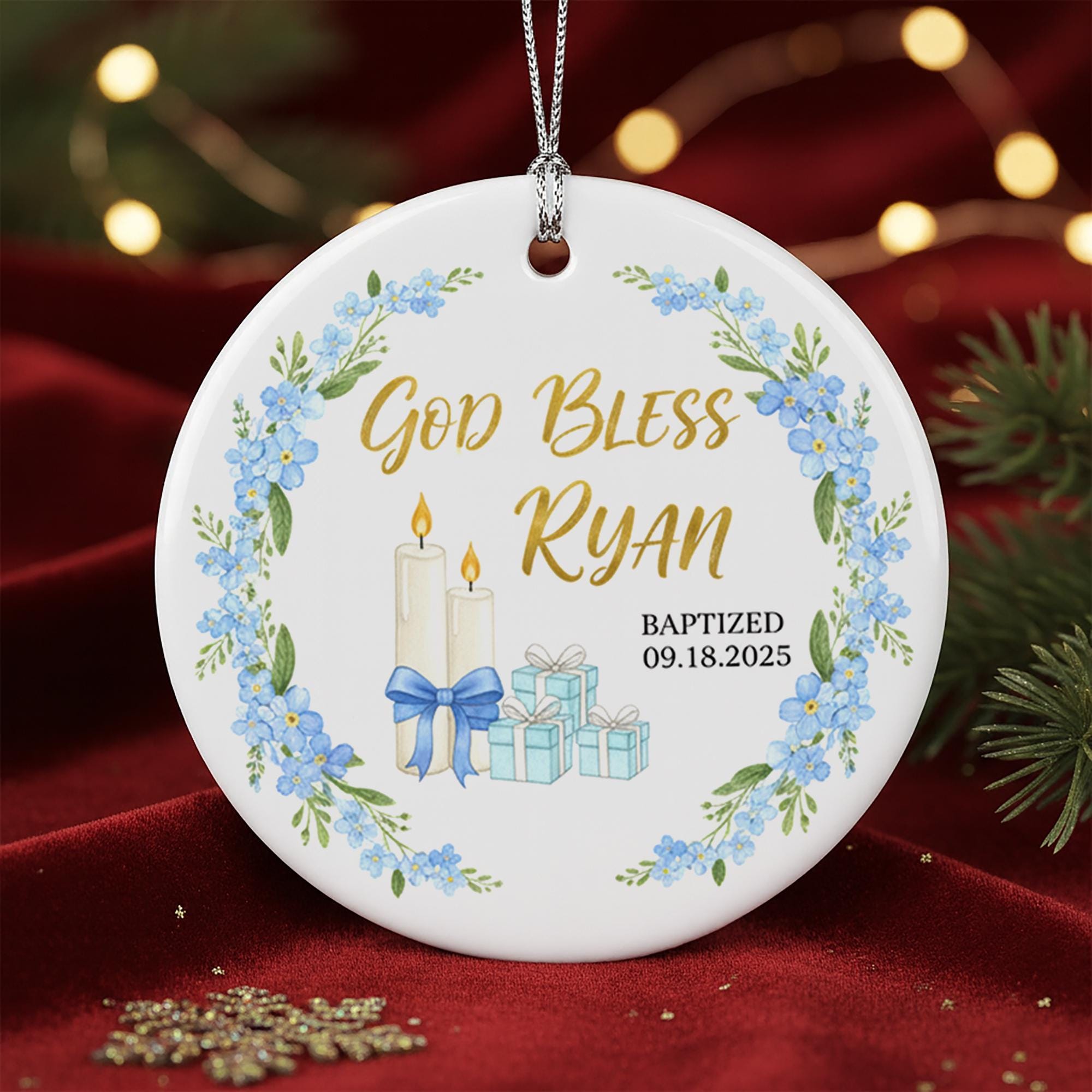Custom God Bless Ornament – Baby Baptism Christening Keepsake with Name and Date