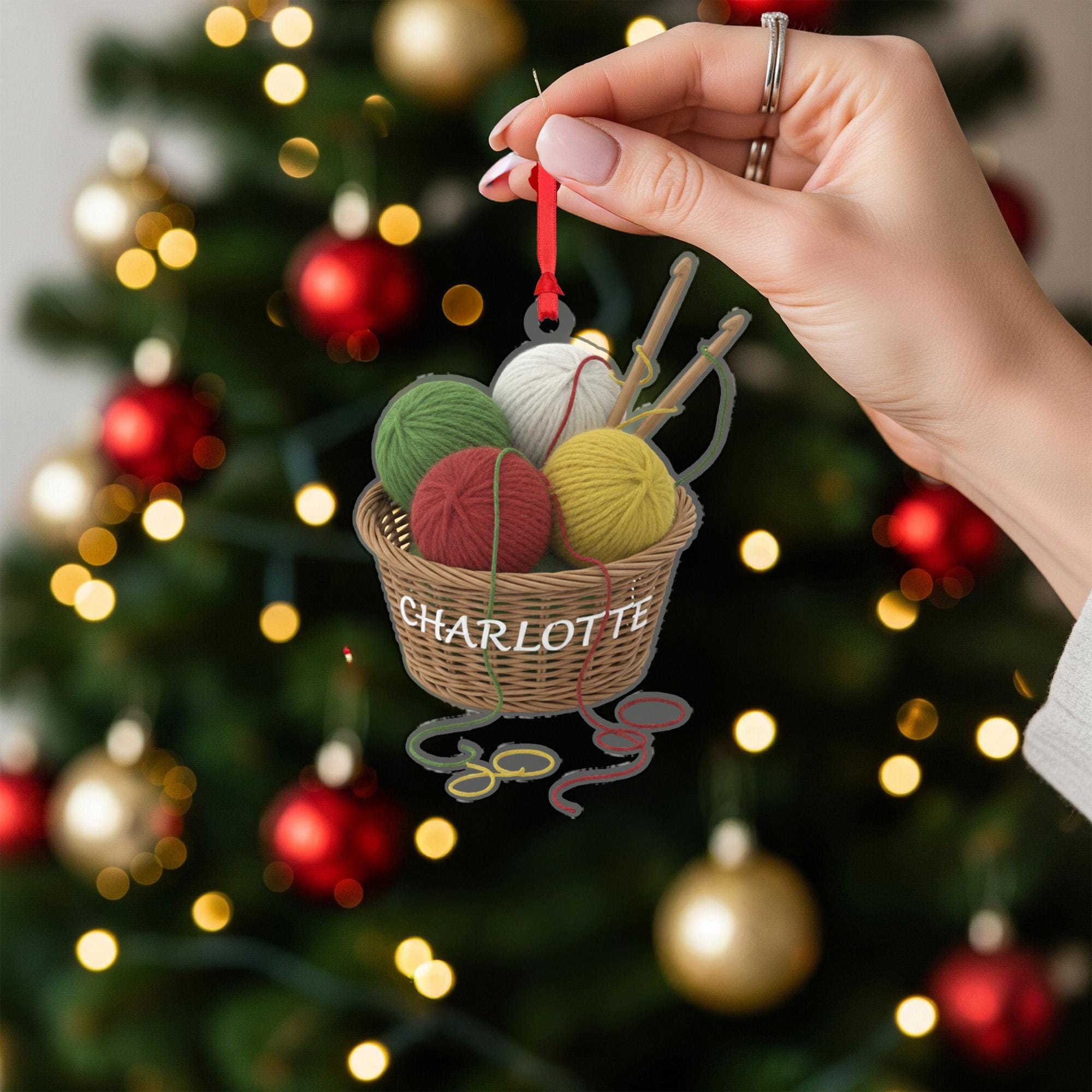 Personalized Yarn Basket Ornament – Knitting Crochet Decoration with Name