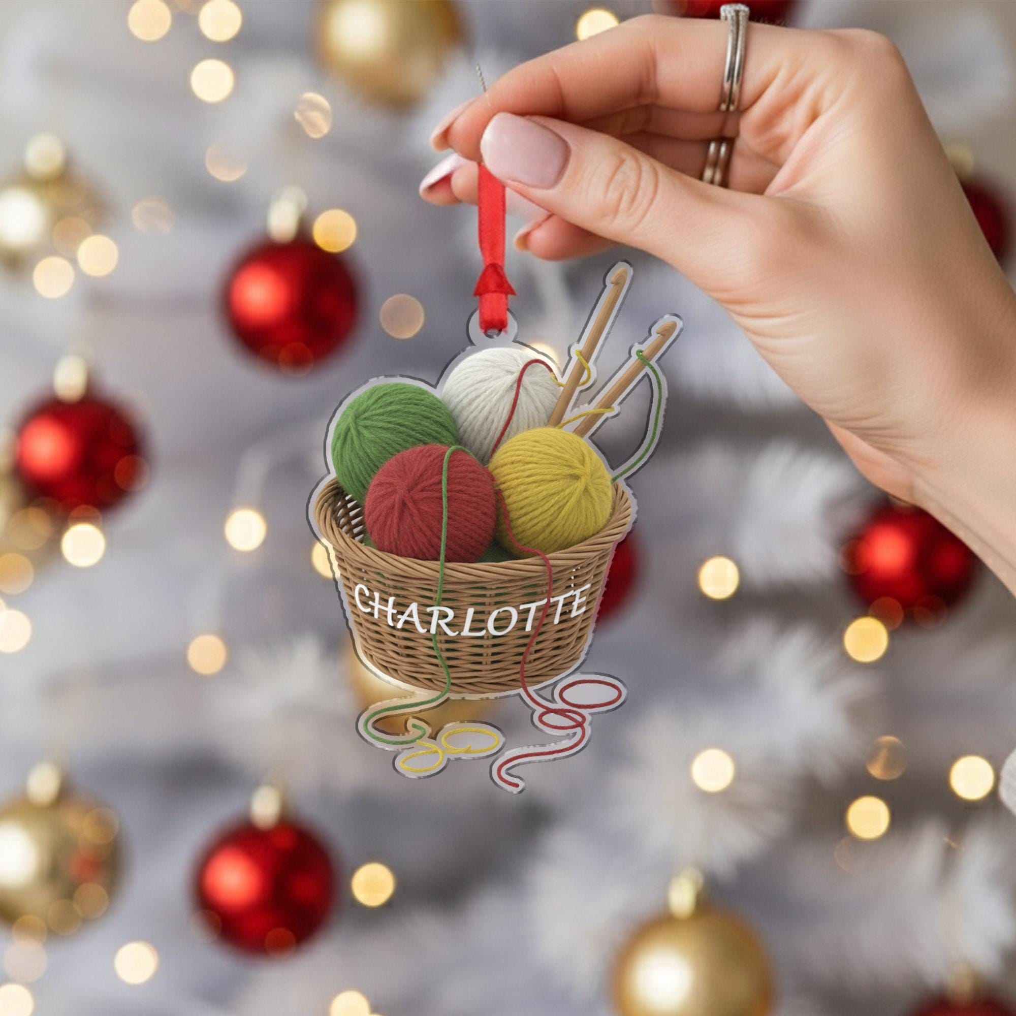 Personalized Yarn Basket Ornament – Knitting Crochet Decoration with Name