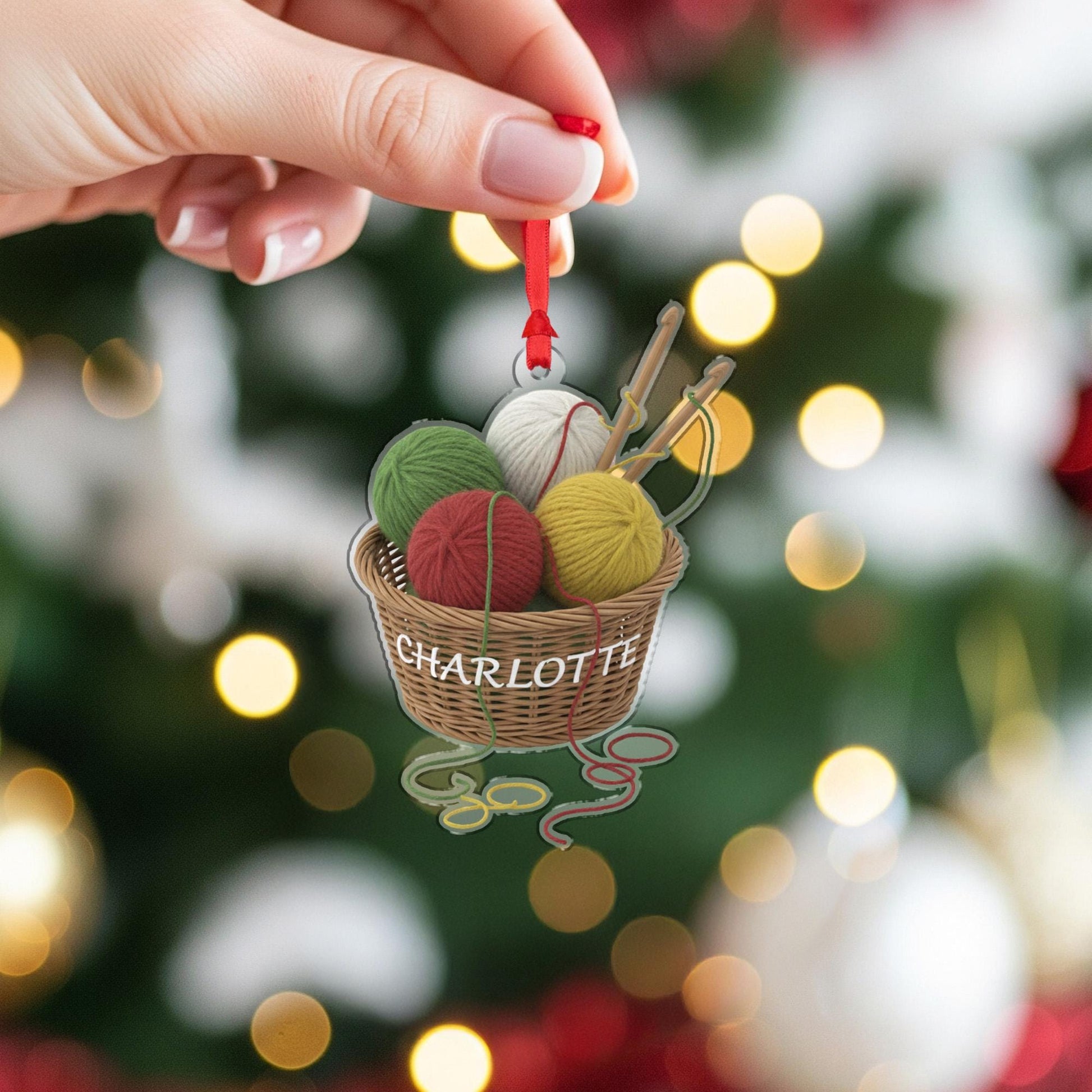 Personalized Yarn Basket Ornament – Knitting Crochet Decoration with Name