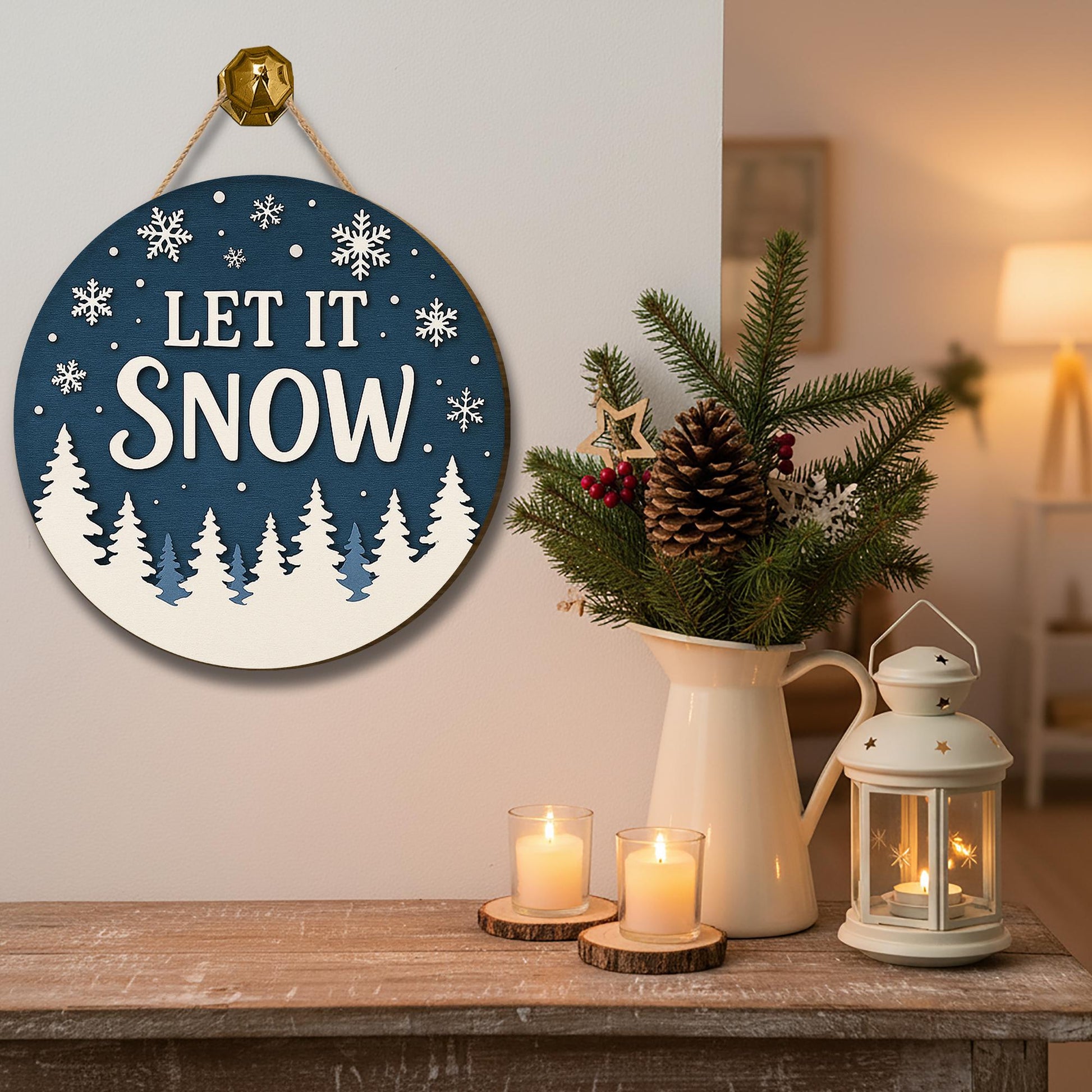 Rustic "Let It Snow" Christmas Wooden Sign: Holiday Door Decor