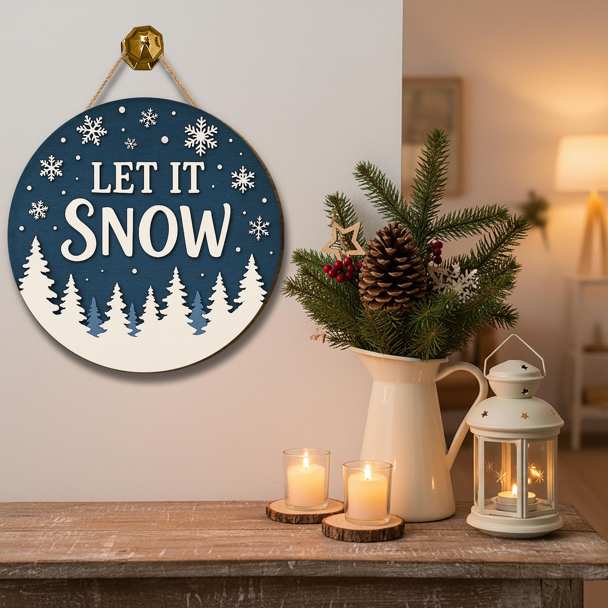 Rustic "Let It Snow" Christmas Wooden Sign: Holiday Door Decor