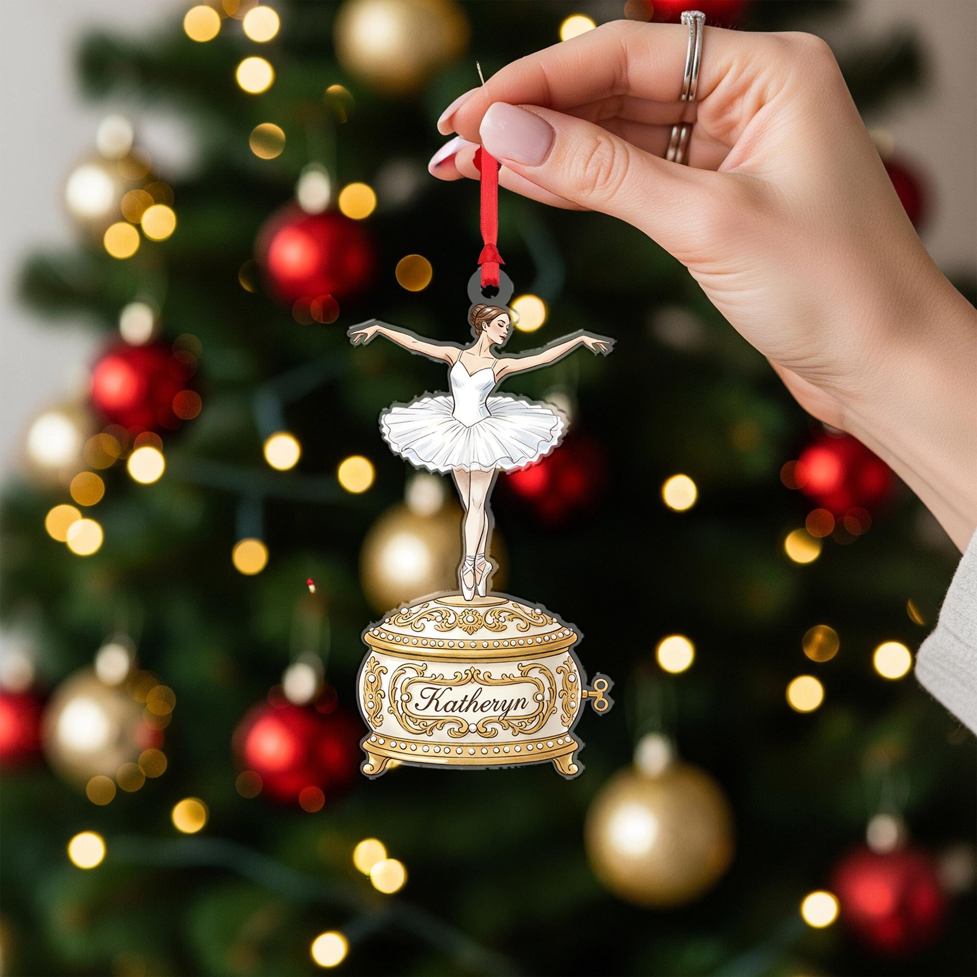 Personalized Ballerina Ornament – Music Box Design with Classical Dance Style