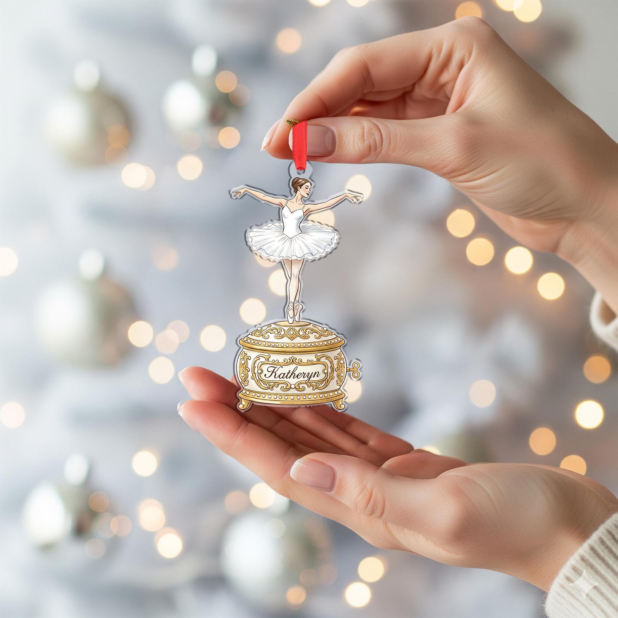 Personalized Ballerina Ornament – Music Box Design with Classical Dance Style