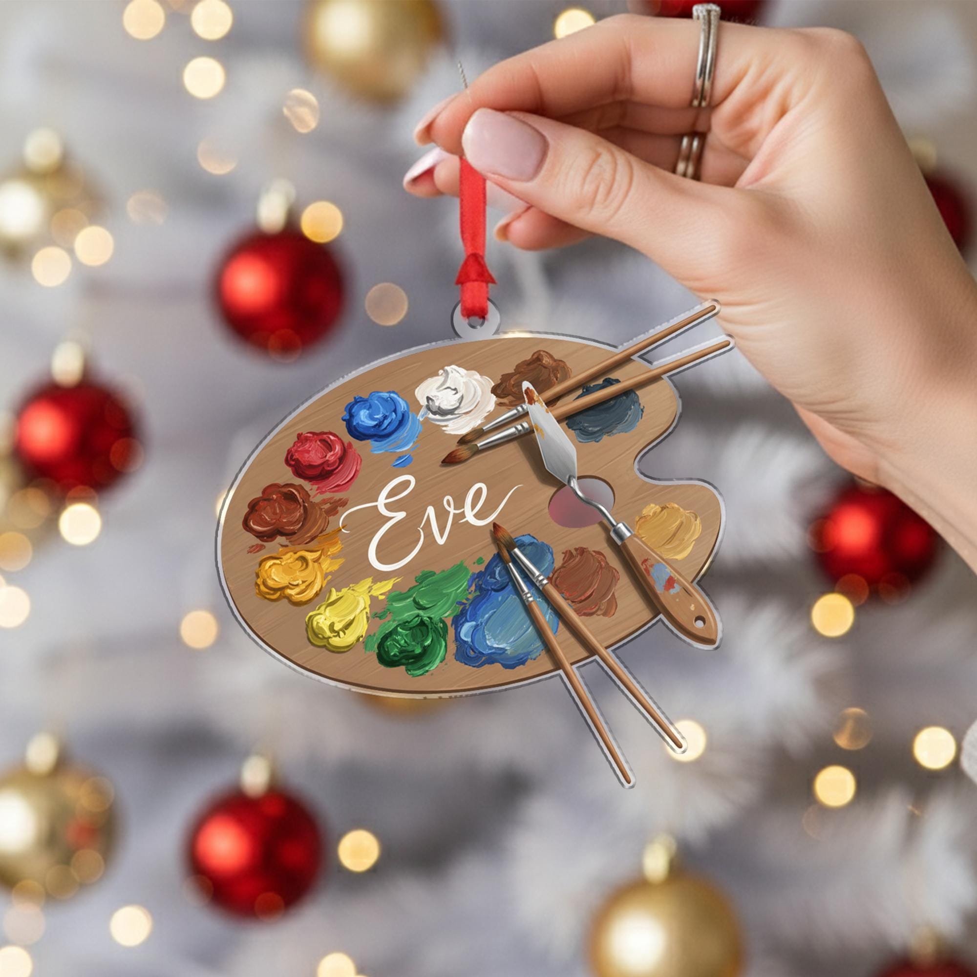 Personalized Artist Palette Ornament – Paintbrush and Color Design