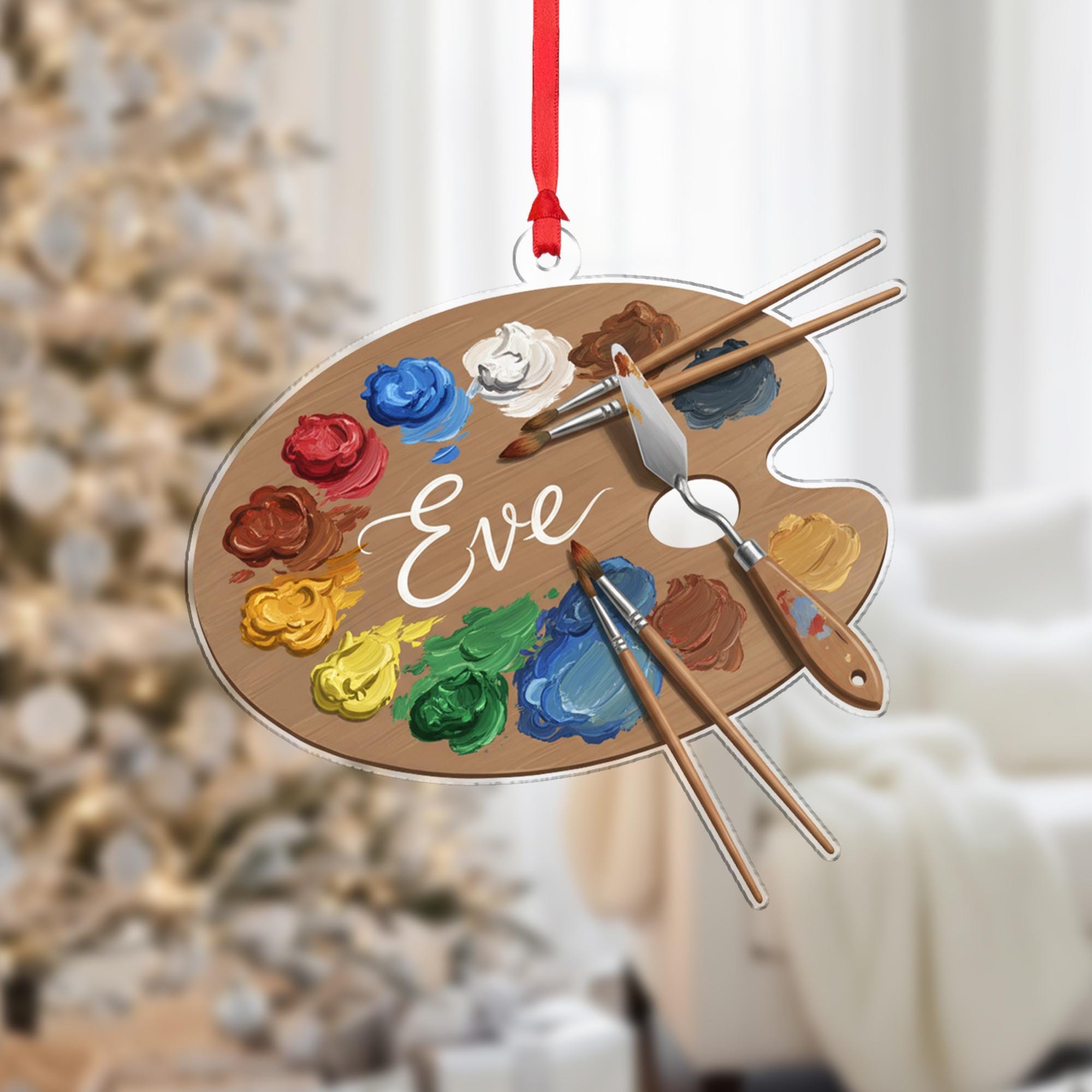 Personalized Artist Palette Ornament – Paintbrush and Color Design