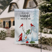 Winter Garden Flag – Snowman with Cardinals Outdoor Seasonal Yard Decor