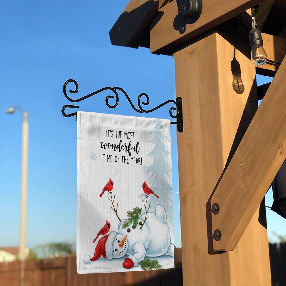 Winter Garden Flag – Snowman with Cardinals Outdoor Seasonal Yard Decor