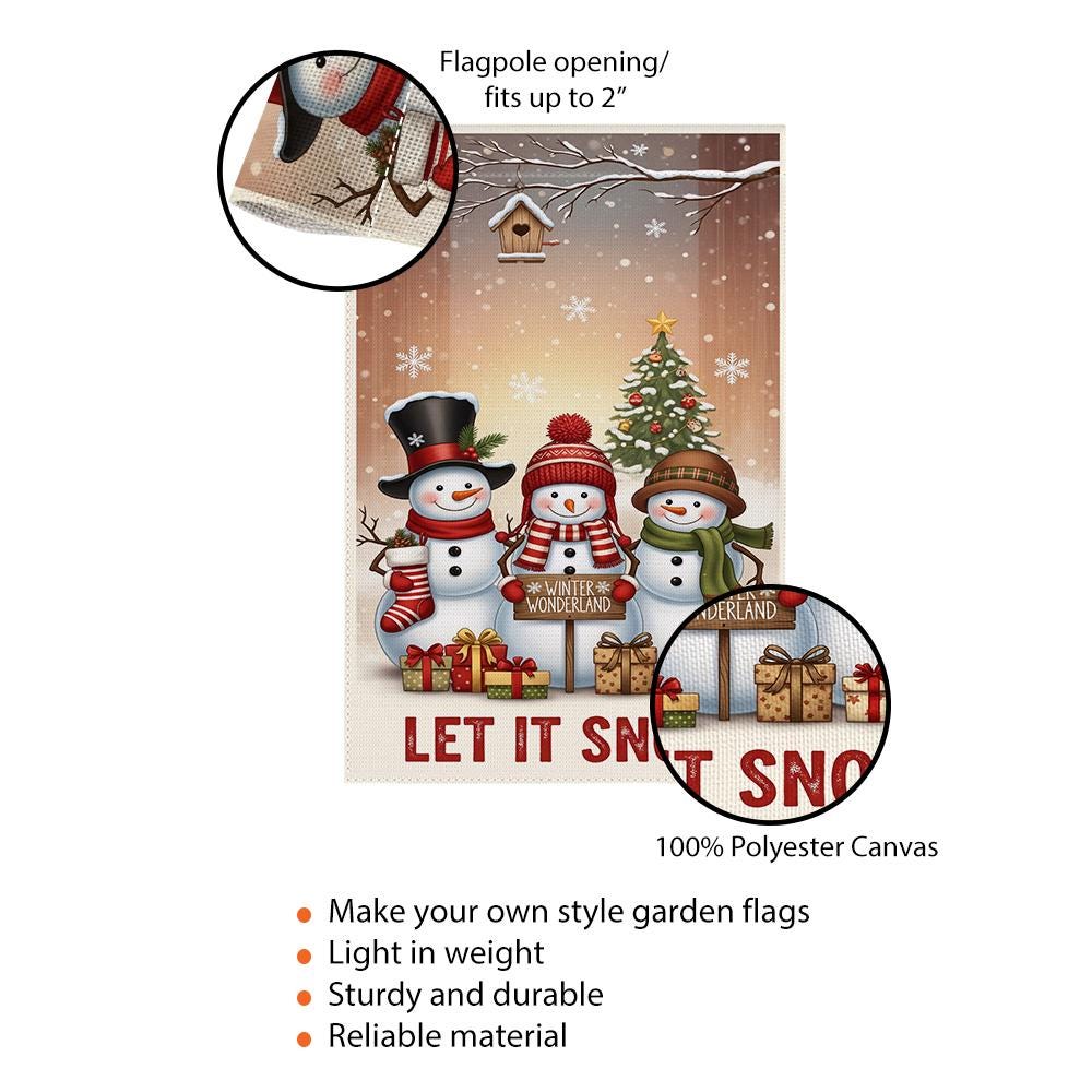 Christmas Garden Flag – Snowman Family with Tree and Gifts Winter Yard Decor