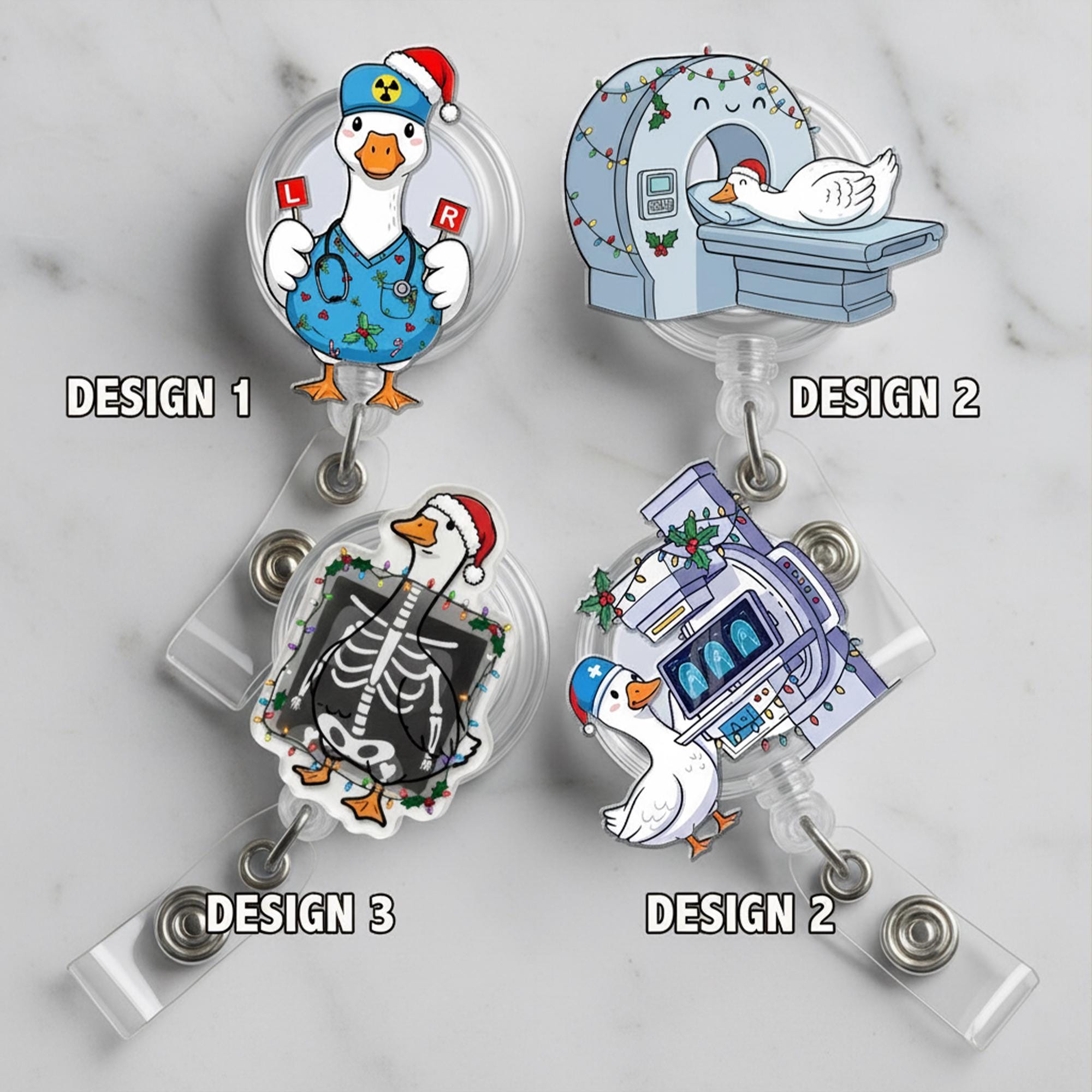 Radiology Badge Reel – Christmas Goose ID Holder with Medical X-Ray Designs