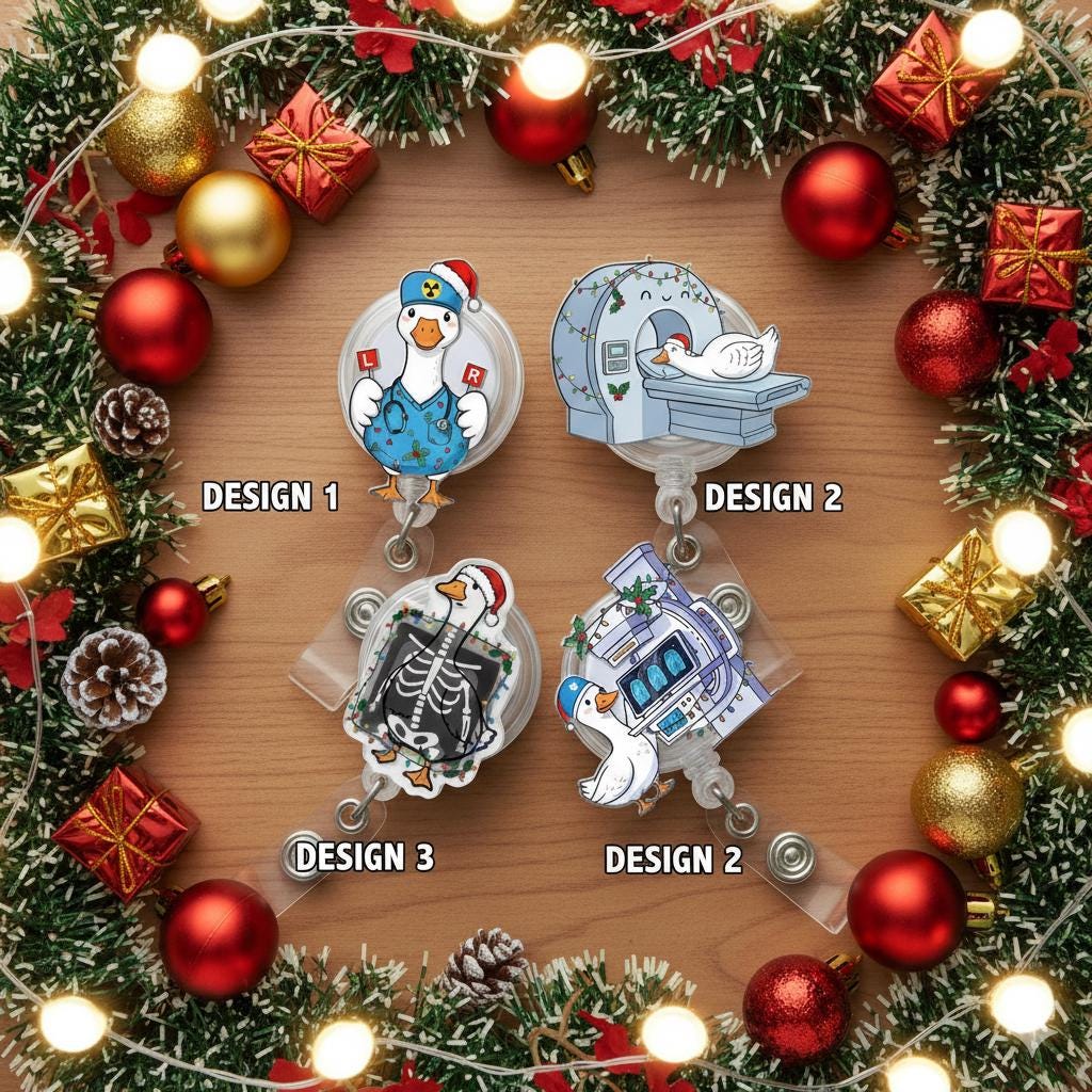 Radiology Badge Reel – Christmas Goose ID Holder with Medical X-Ray Designs