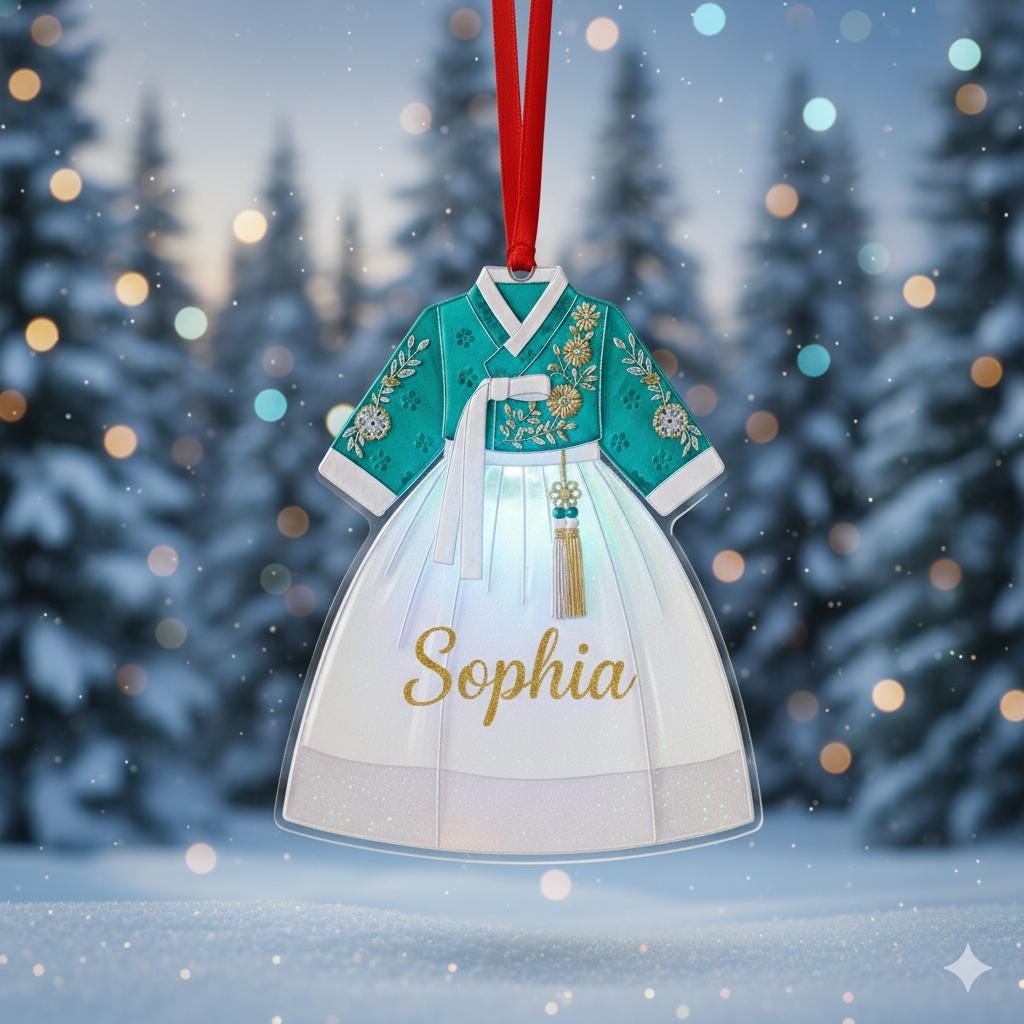 Personalized Hanbok Ornament – Korean Dress Christmas Tree Decoration with Name