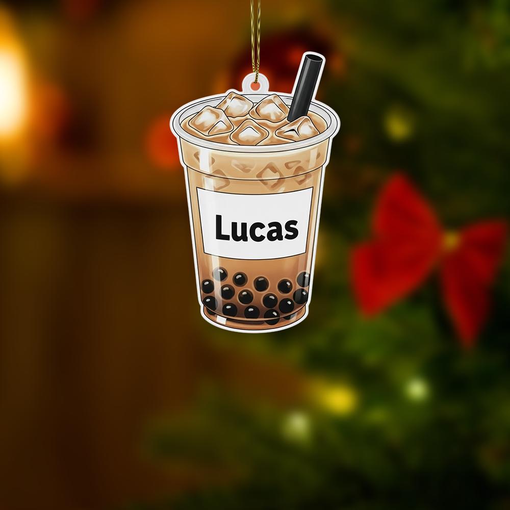 Personalized Boba Ornament – Bubble Tea Christmas Tree Decoration with Name