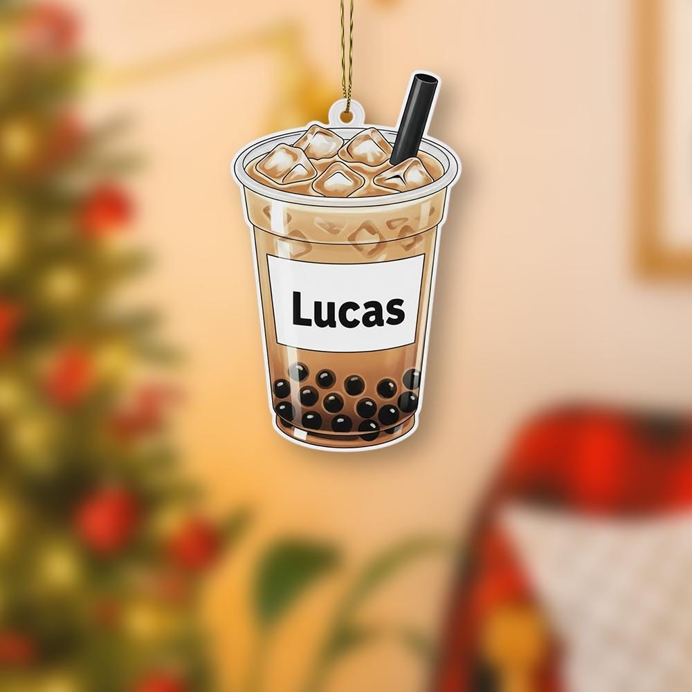 Personalized Boba Ornament – Bubble Tea Christmas Tree Decoration with Name