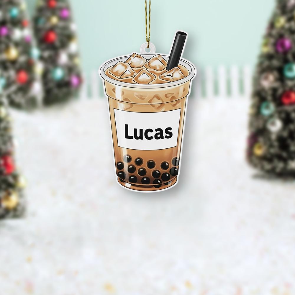 Personalized Boba Ornament – Bubble Tea Christmas Tree Decoration with Name