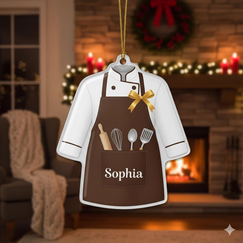 Personalized Chef Ornament – Cooking Apron Christmas Tree Decoration with Name