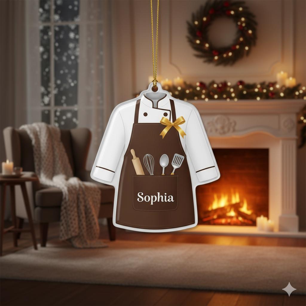 Personalized Chef Ornament – Cooking Apron Christmas Tree Decoration with Name