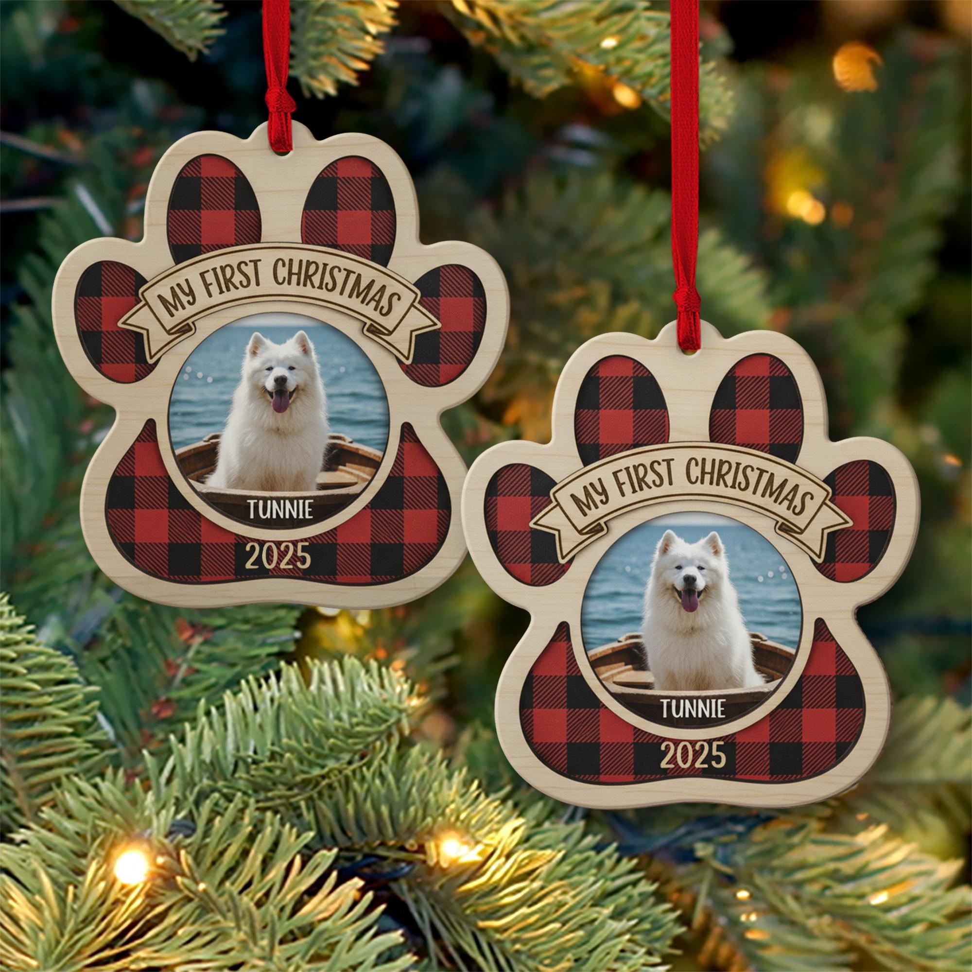 Personalized Paw Print Ornament – Pet Photo Christmas Decoration, Custom Dog or Cat Keepsake