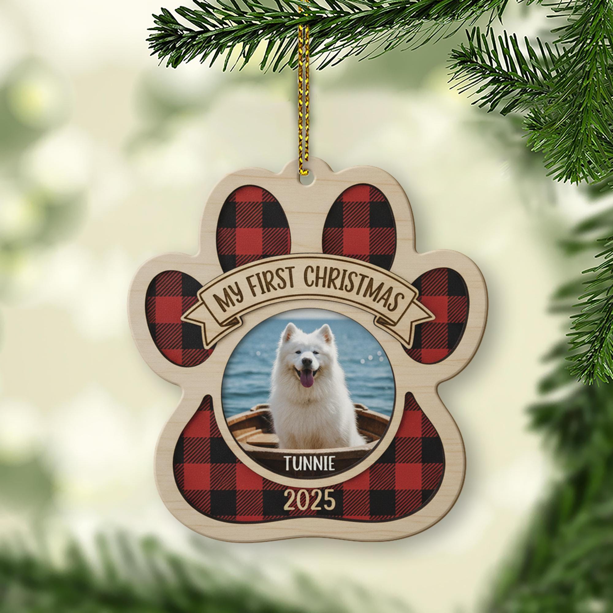 Personalized Paw Print Ornament – Pet Photo Christmas Decoration, Custom Dog or Cat Keepsake
