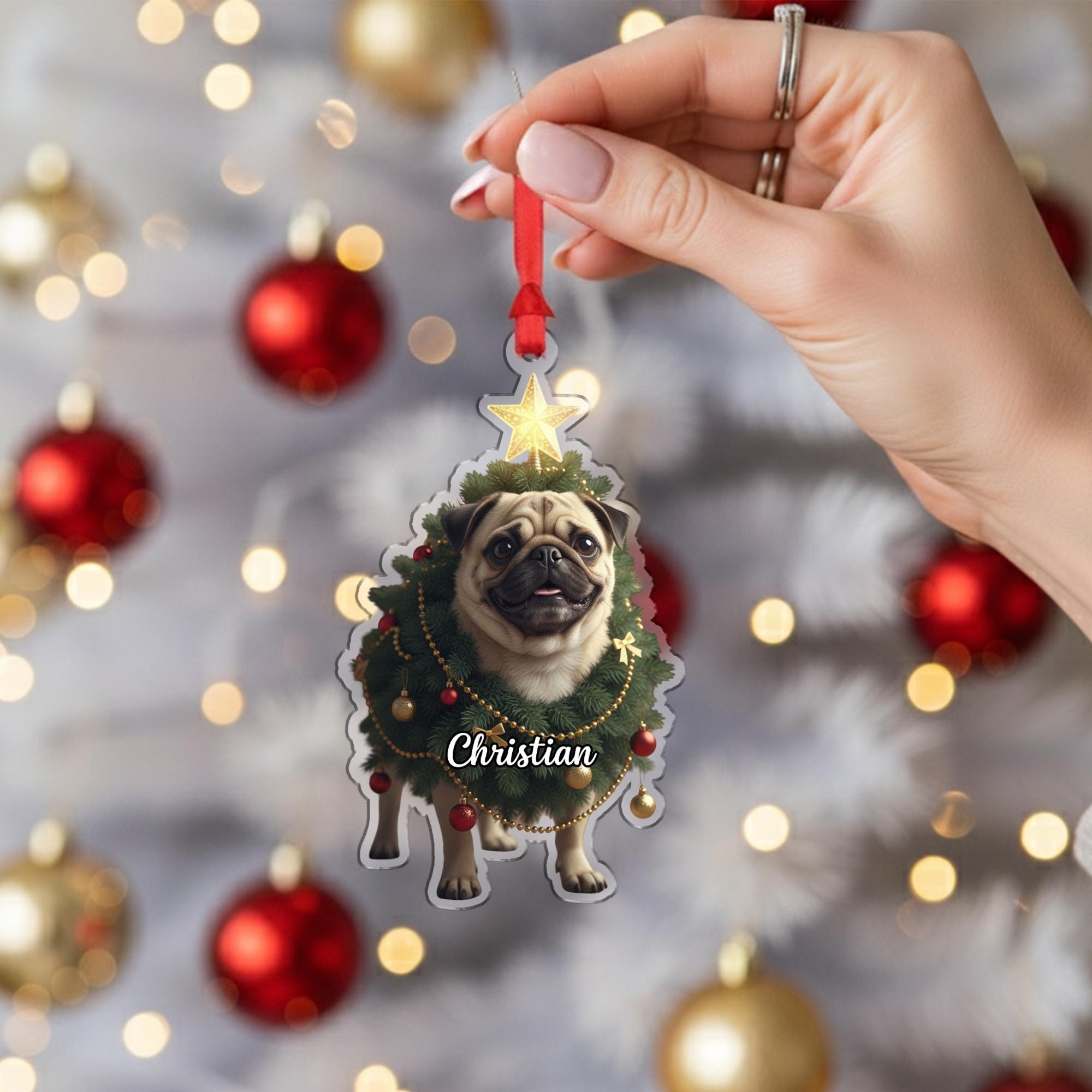 Personalized Pug Ornament – Custom Dog Christmas Tree Decoration, Pet Holiday Keepsake