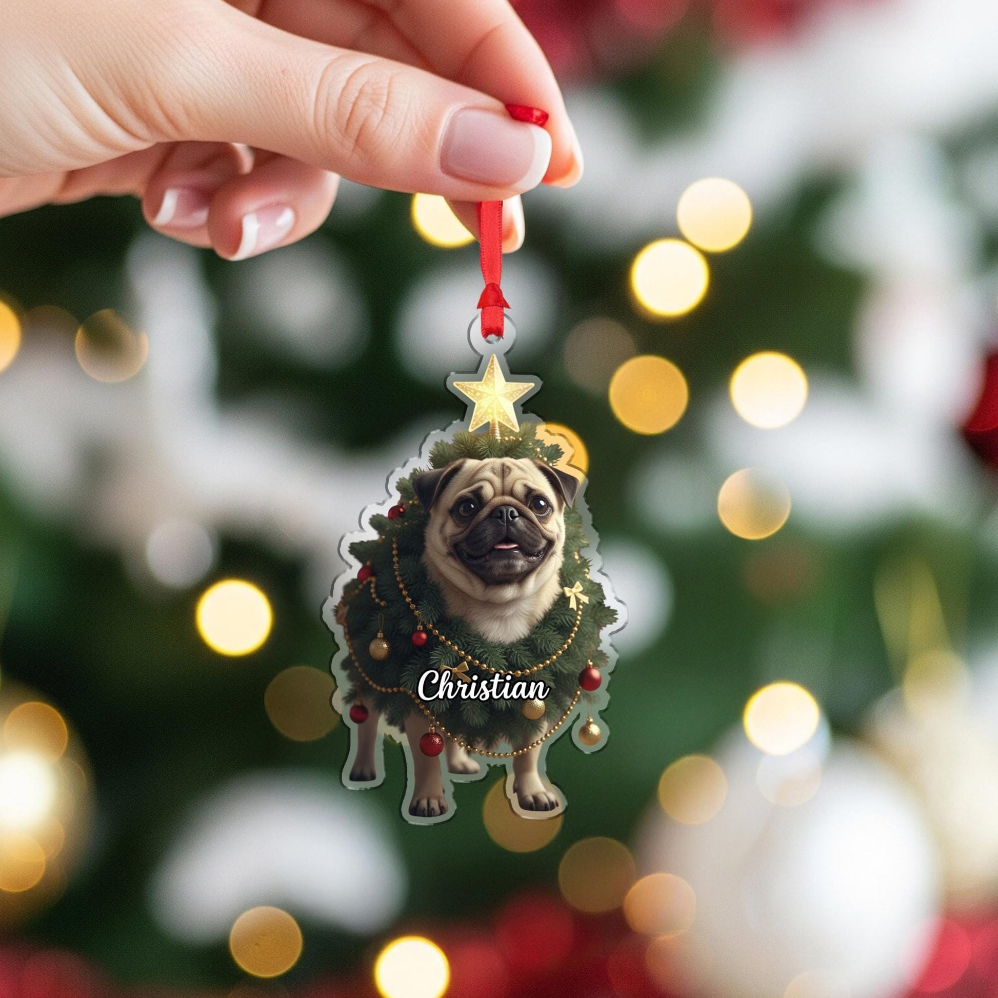 Personalized Pug Ornament – Custom Dog Christmas Tree Decoration, Pet Holiday Keepsake