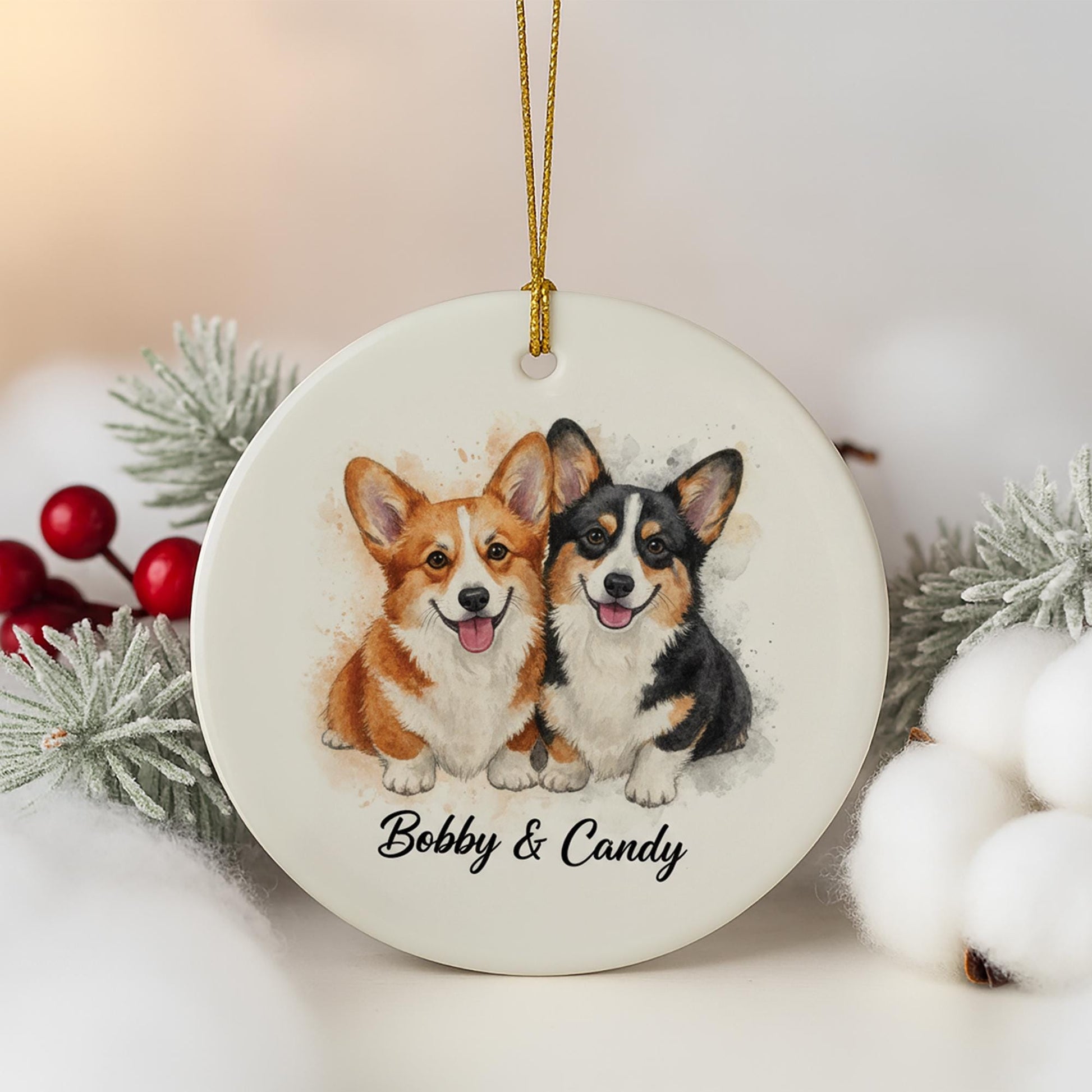 Personalized Dog Ornament Ceramic Keepsake – Custom Pet Portrait Decoration