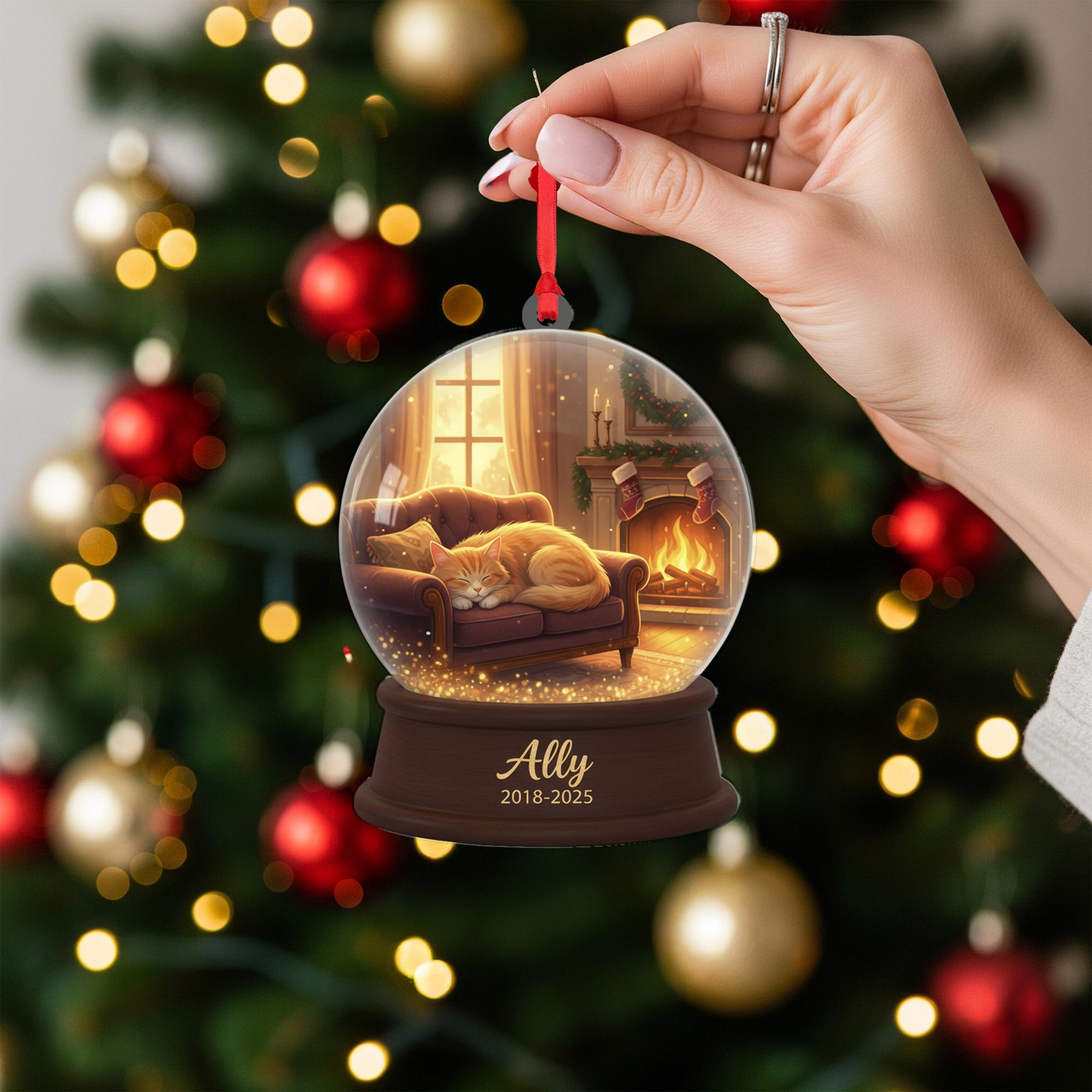 Personalized Cat Memorial Ornament – Custom Pet Snow Globe Decoration
