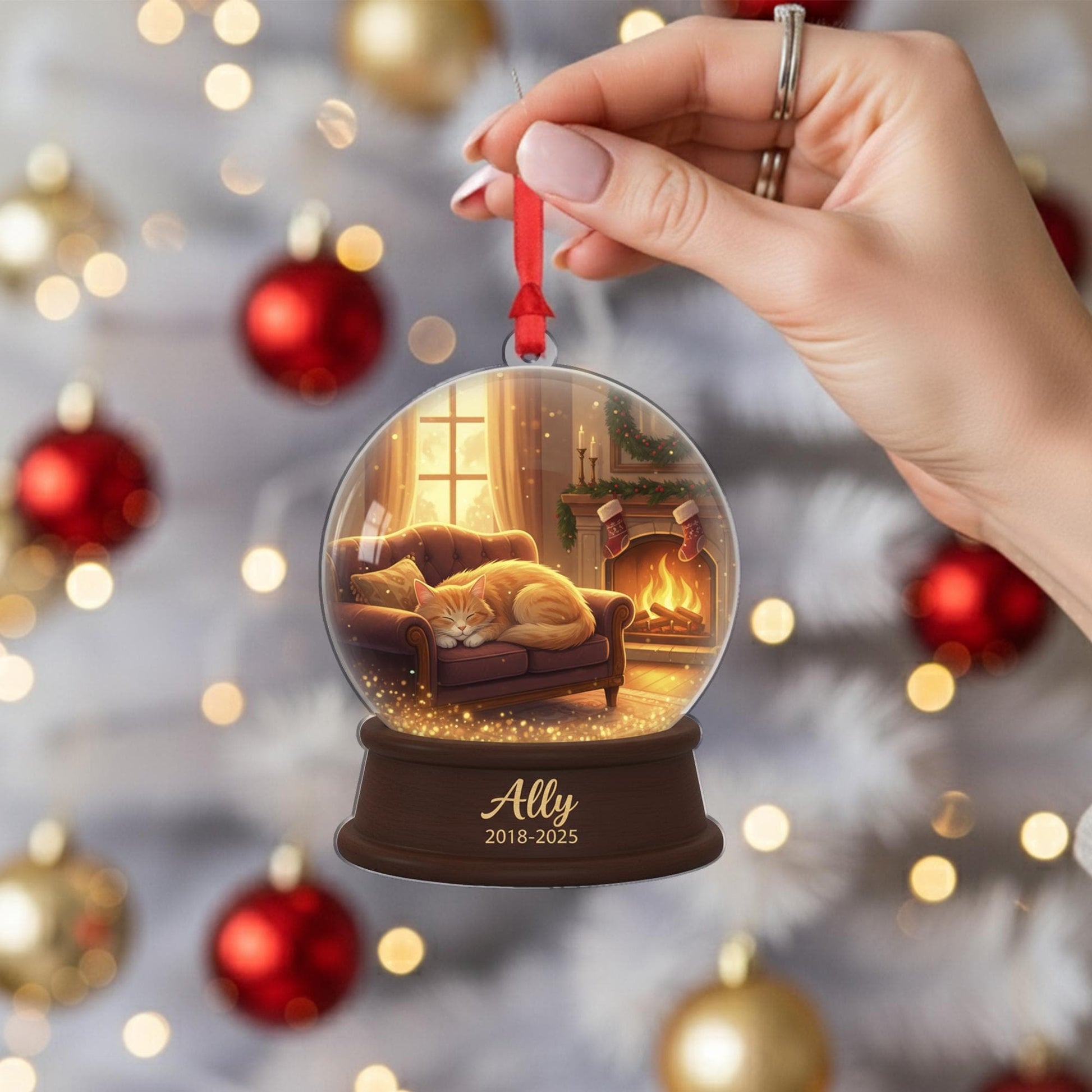 Personalized Cat Memorial Ornament – Custom Pet Snow Globe Decoration