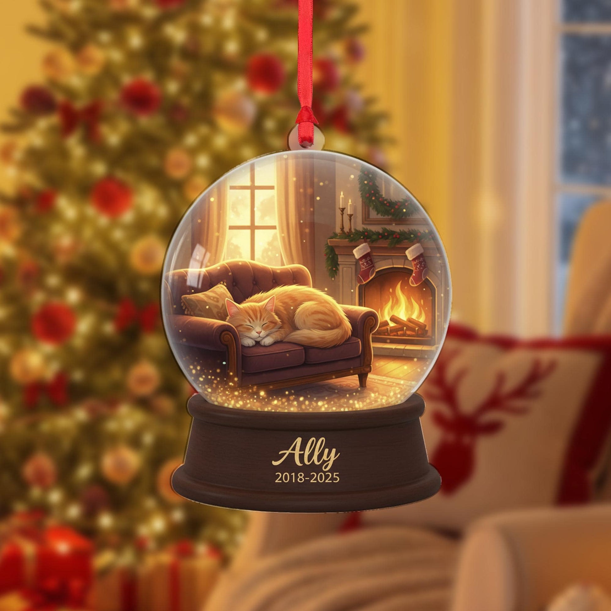 Personalized Cat Memorial Ornament – Custom Pet Snow Globe Decoration