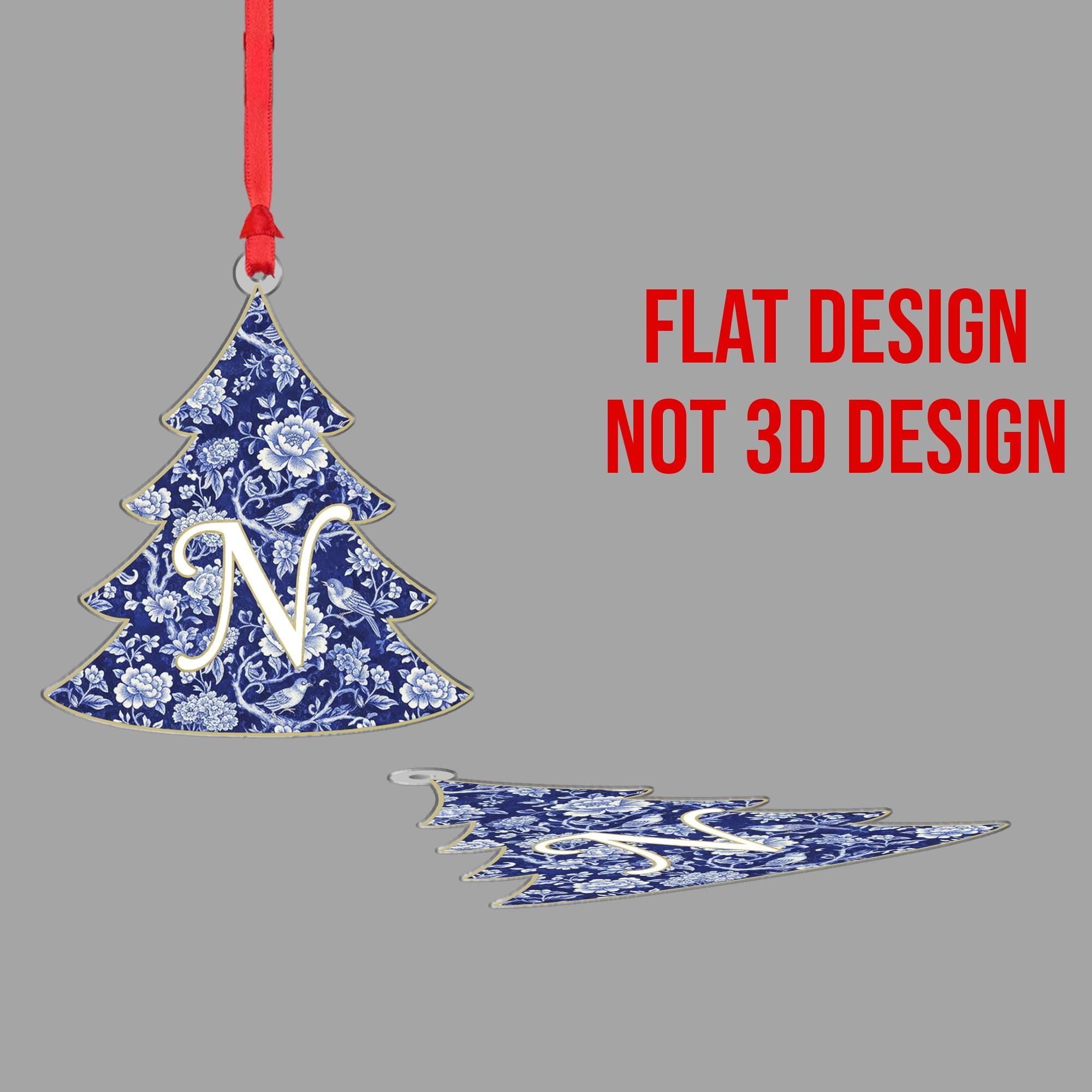 Personalized Initial Ornament – Custom Tree Decoration Blue Floral Design