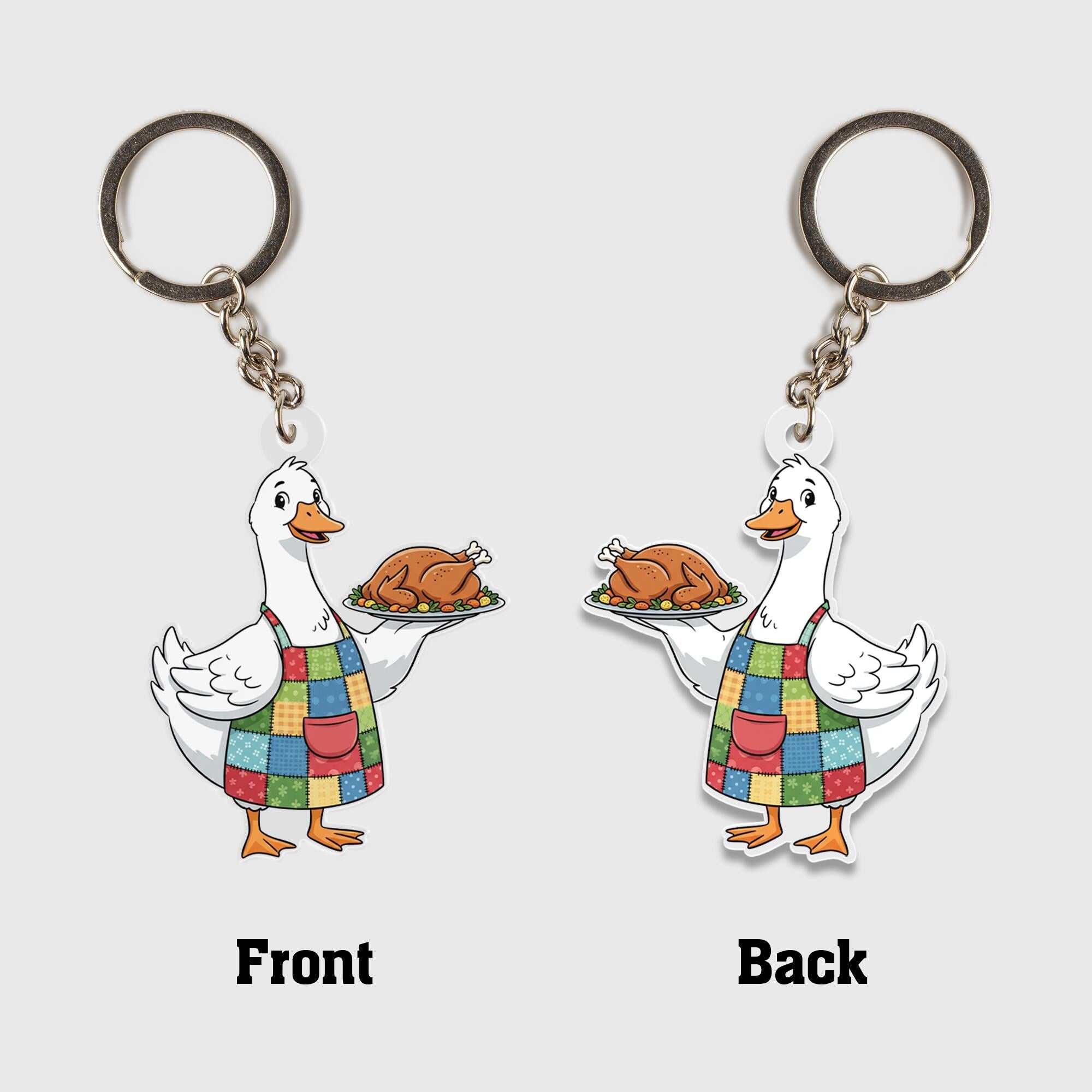 Acrylic Goose Keychain – Cartoon Farm Animal Holding Turkey