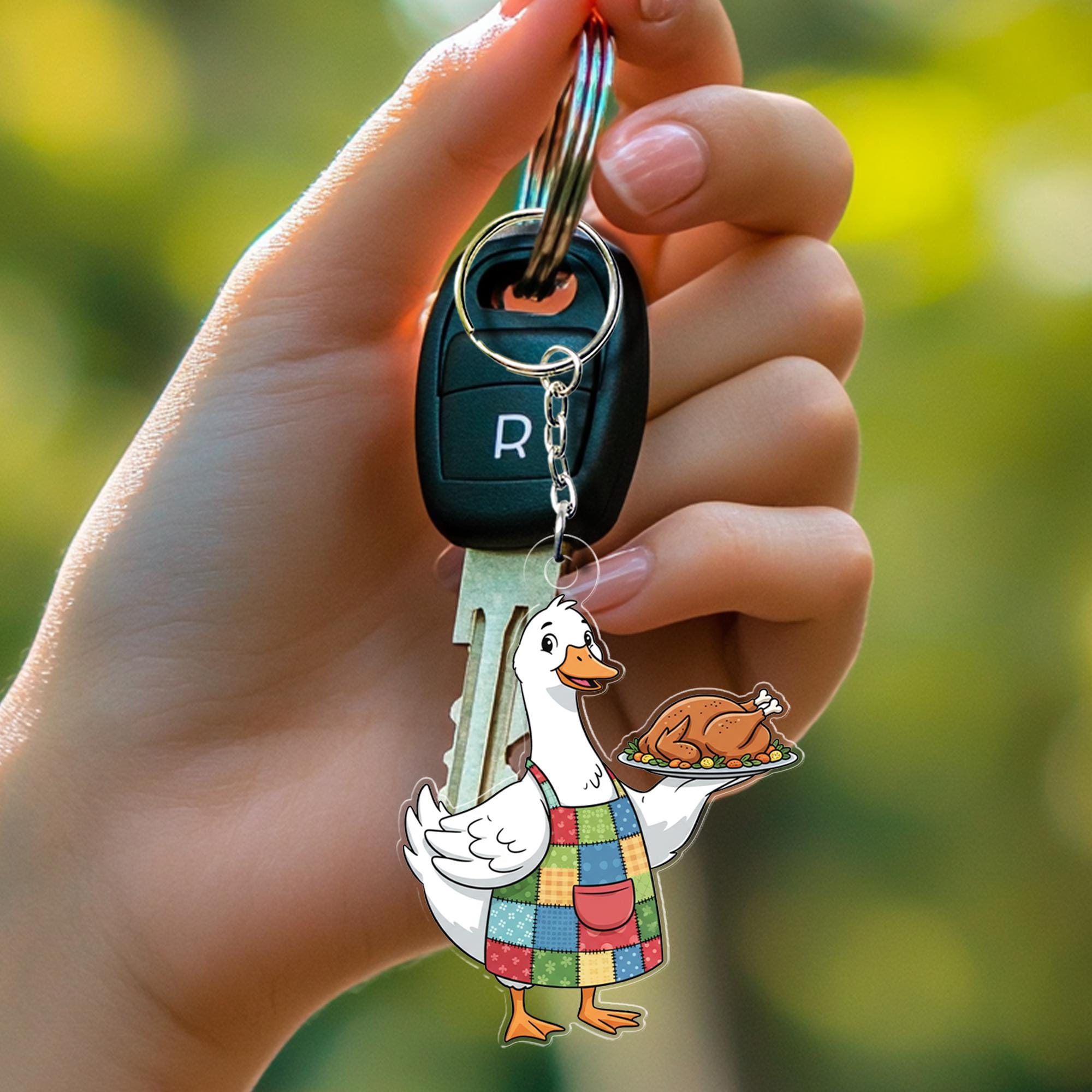 Acrylic Goose Keychain – Cartoon Farm Animal Holding Turkey