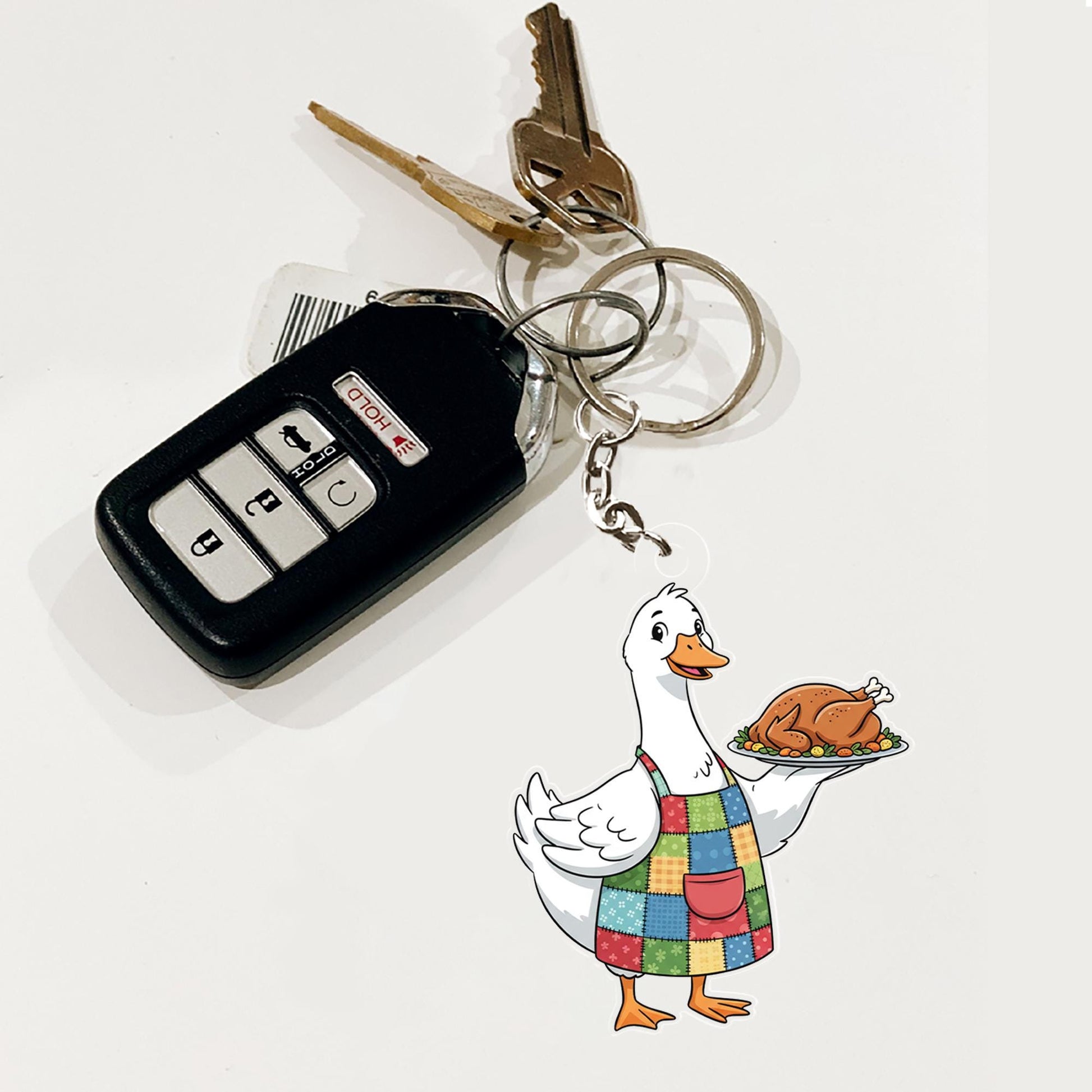 Acrylic Goose Keychain – Cartoon Farm Animal Holding Turkey