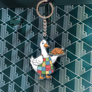 Acrylic Goose Keychain – Cartoon Farm Animal Holding Turkey