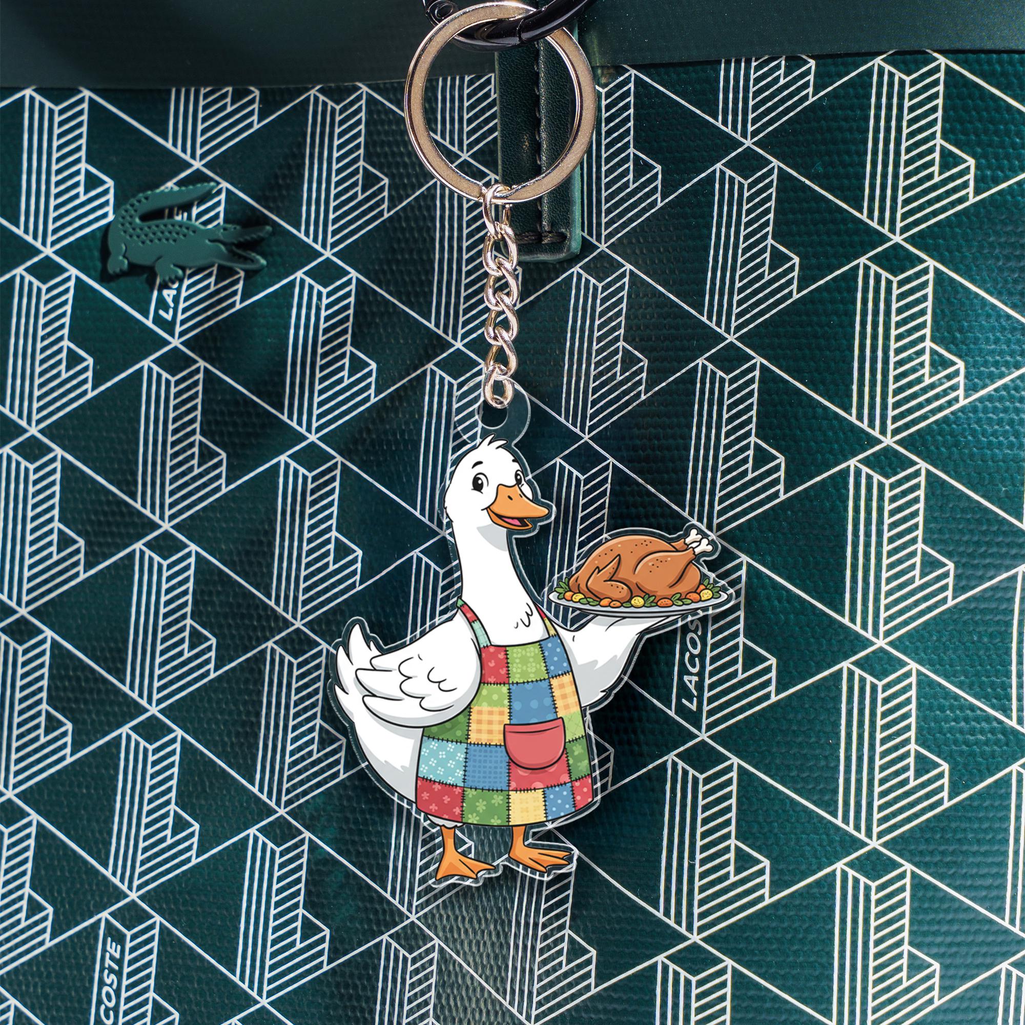 Acrylic Goose Keychain – Cartoon Farm Animal Holding Turkey