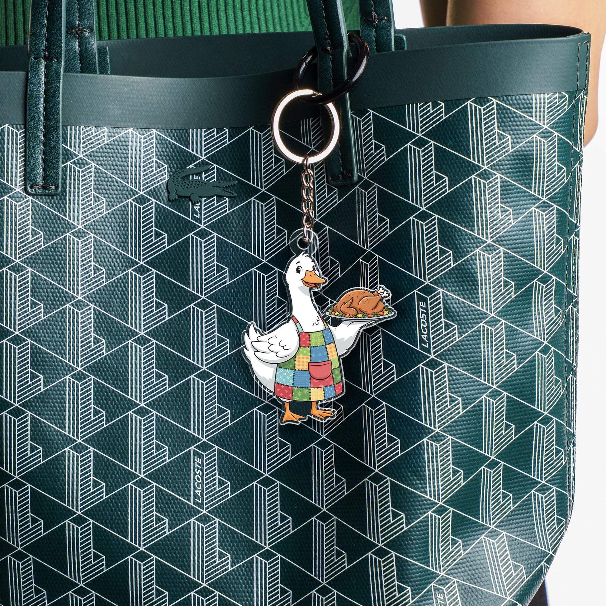 Acrylic Goose Keychain – Cartoon Farm Animal Holding Turkey