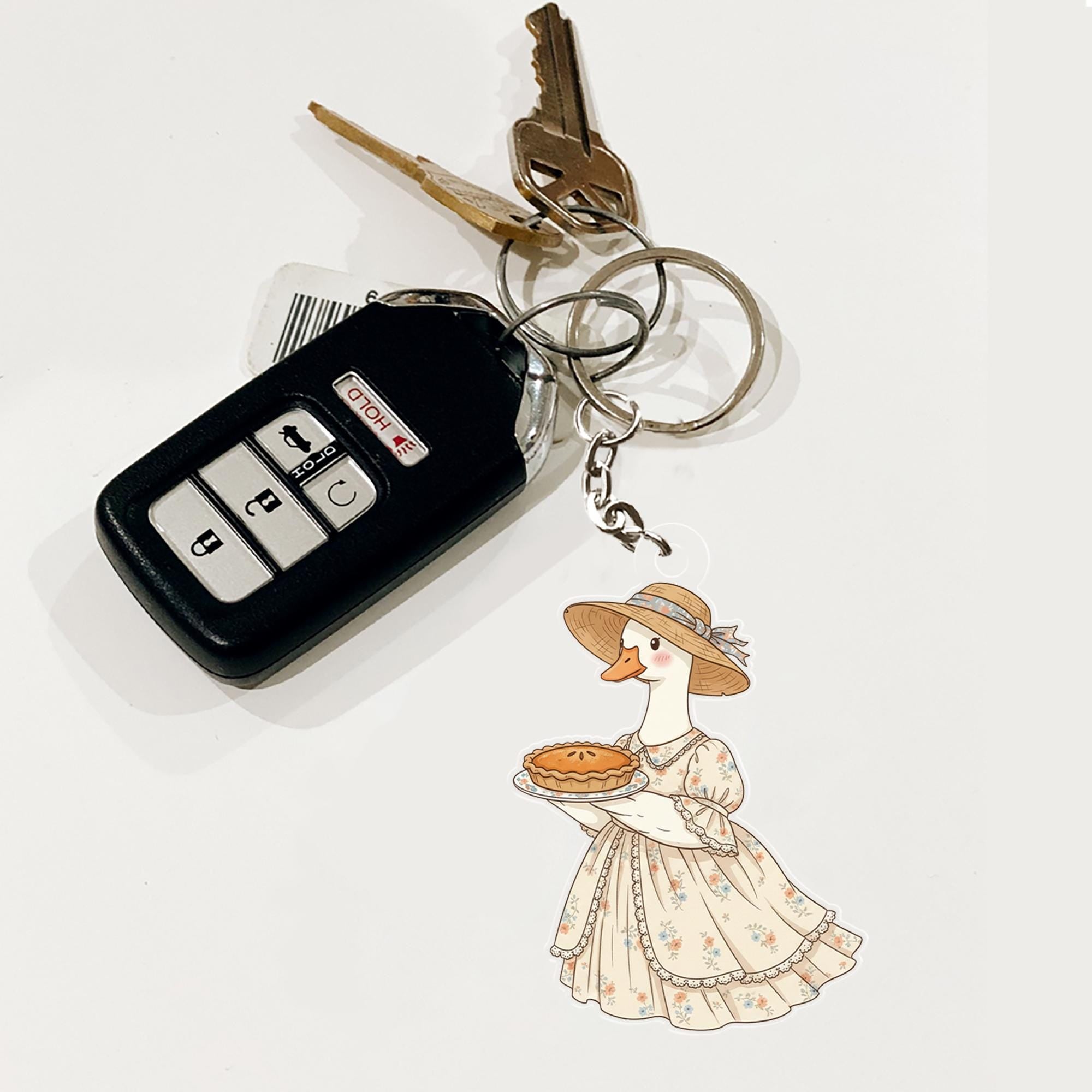 Acrylic Goose Keychain – Cartoon Animal in Dress Holding Pie