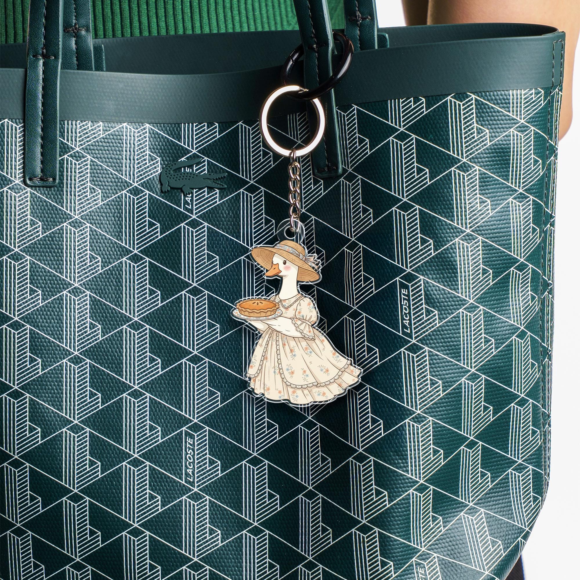 Acrylic Goose Keychain – Cartoon Animal in Dress Holding Pie