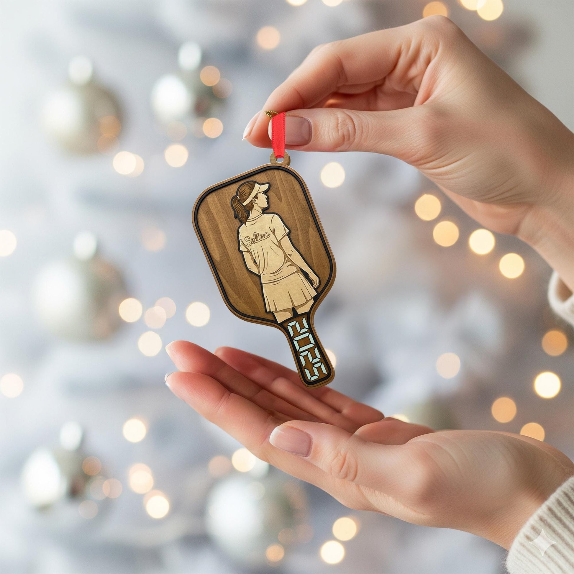 Personalized Wood Ornament – Custom Pickleball Paddle Decoration with Player Design