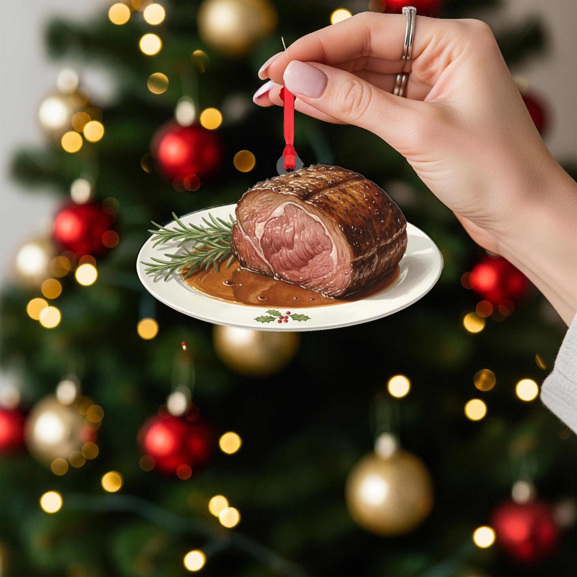 Roast Beef Christmas Ornament – Holiday Dinner Plate Decoration with Gravy