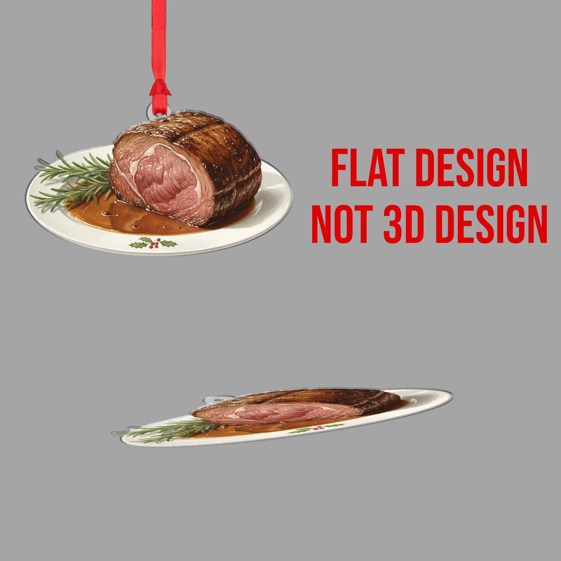 Roast Beef Christmas Ornament – Holiday Dinner Plate Decoration with Gravy