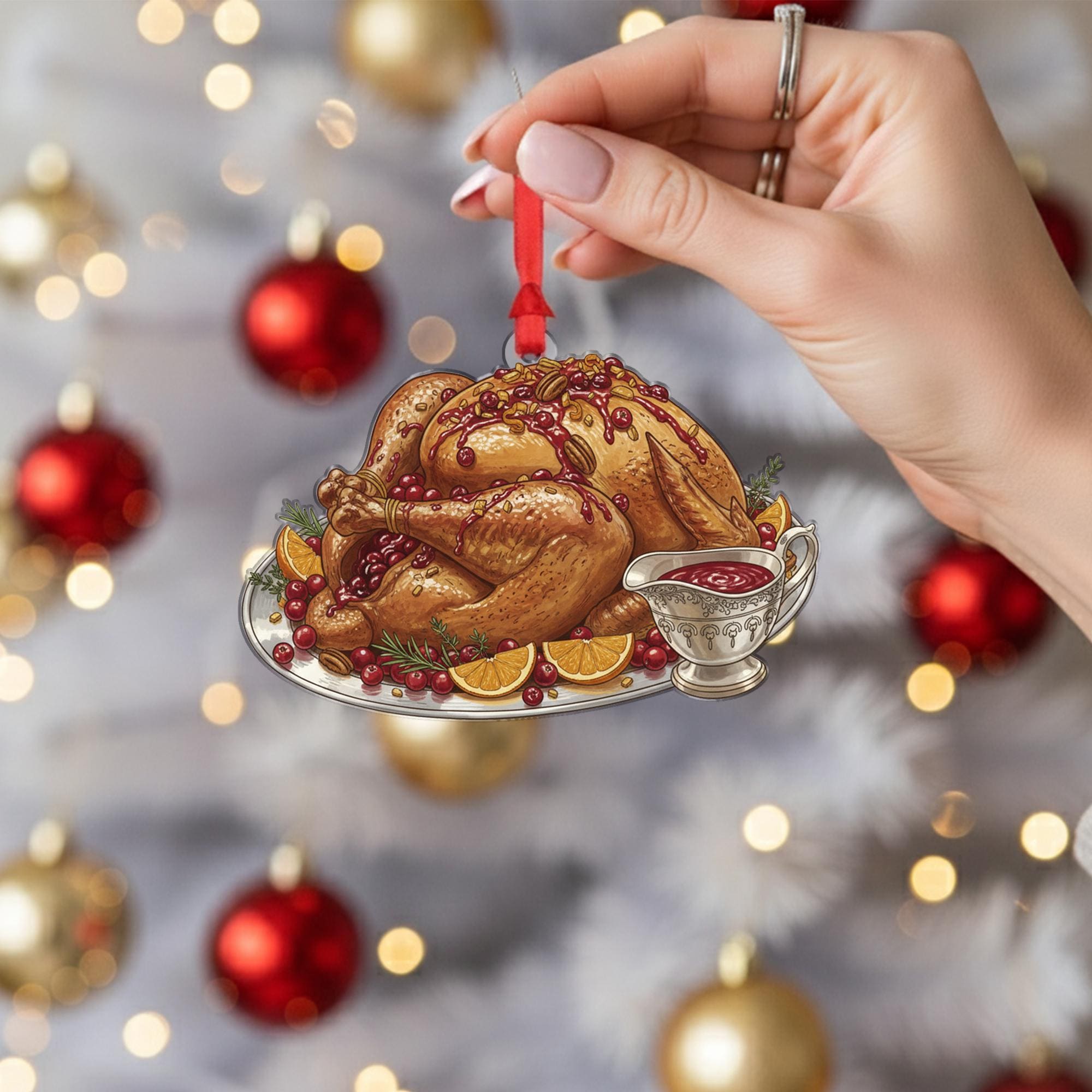 Turkey Dinner Christmas Ornament – Holiday Feast Decoration with Cranberry Sauce