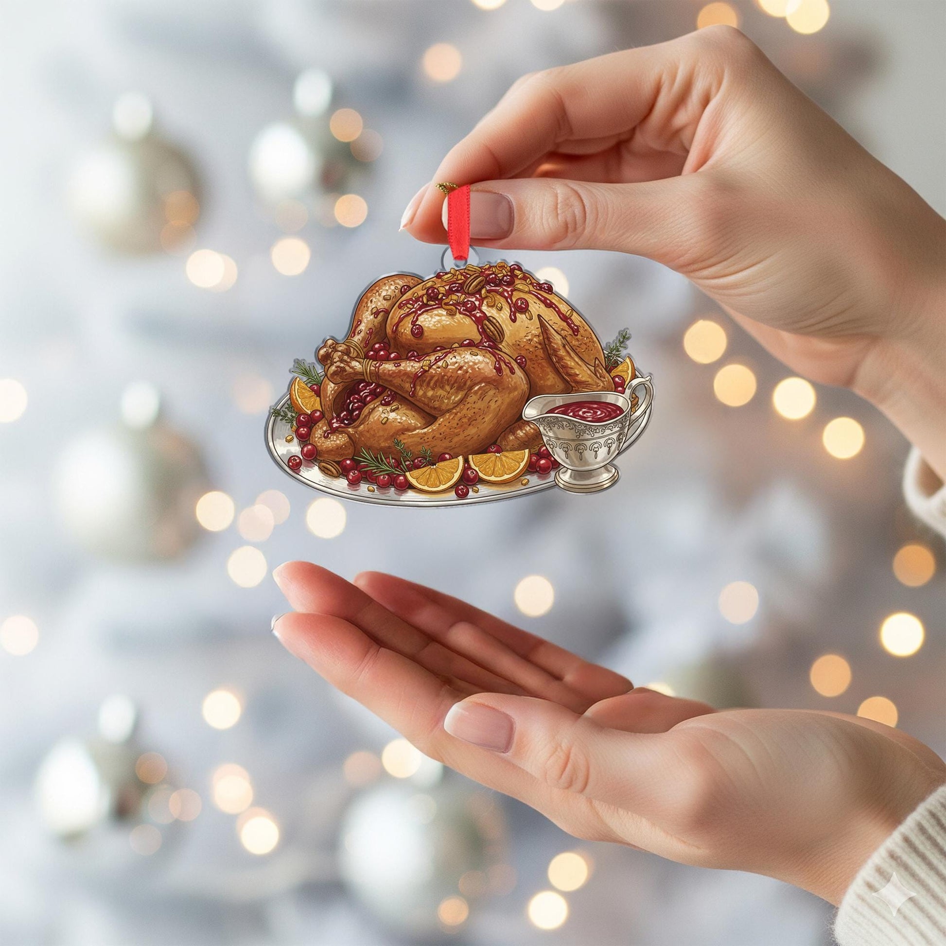 Turkey Dinner Christmas Ornament – Holiday Feast Decoration with Cranberry Sauce
