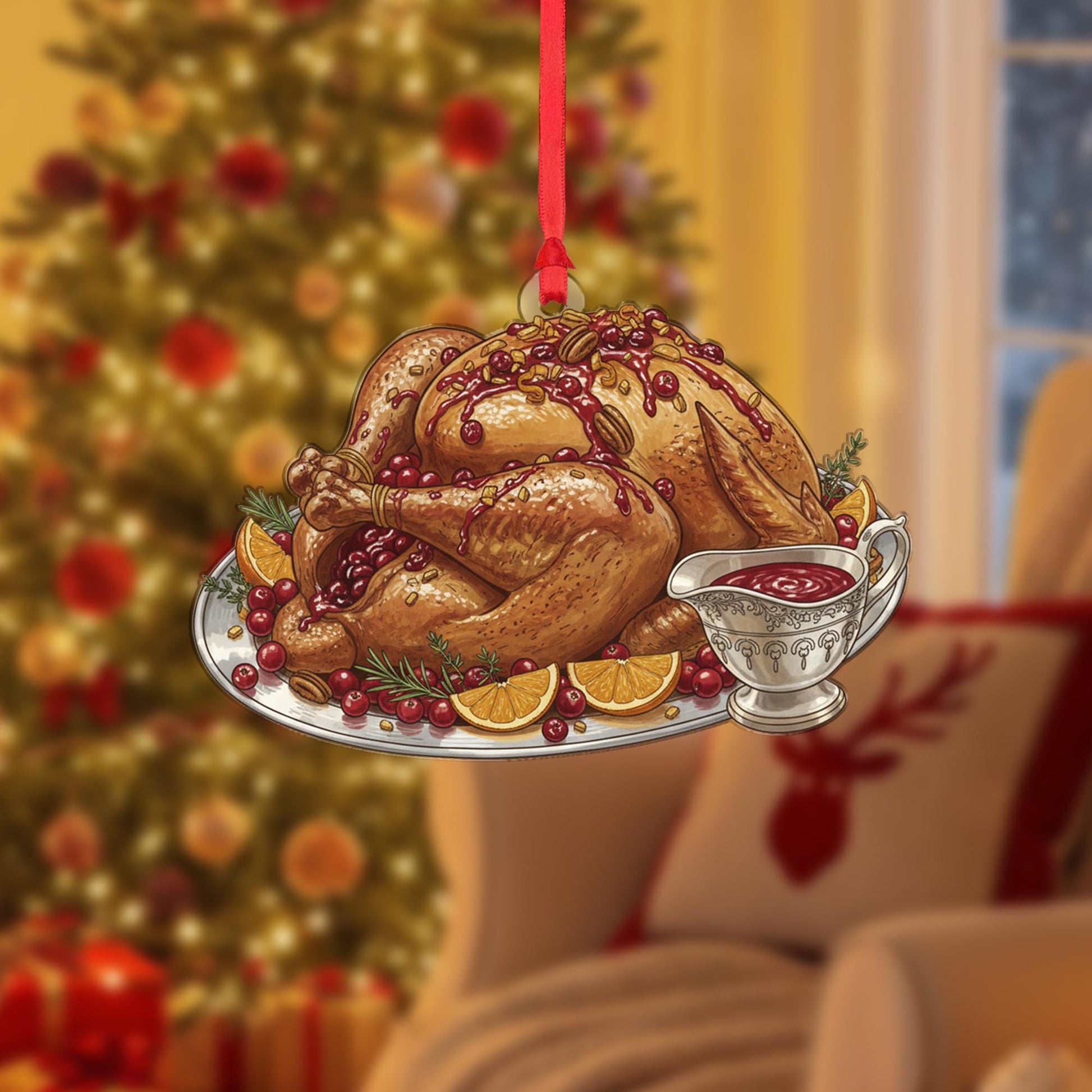 Turkey Dinner Christmas Ornament – Holiday Feast Decoration with Cranberry Sauce