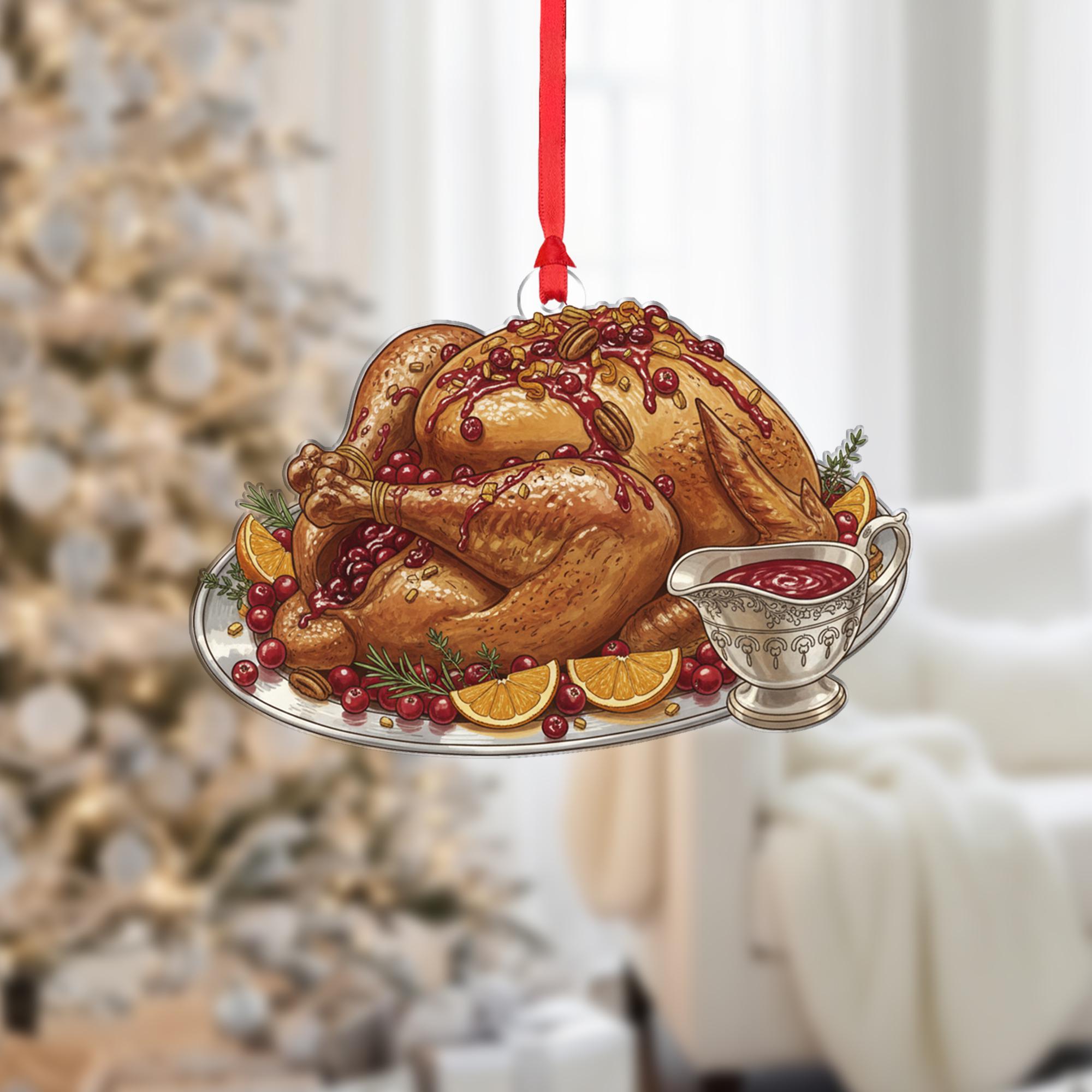 Turkey Dinner Christmas Ornament – Holiday Feast Decoration with Cranberry Sauce