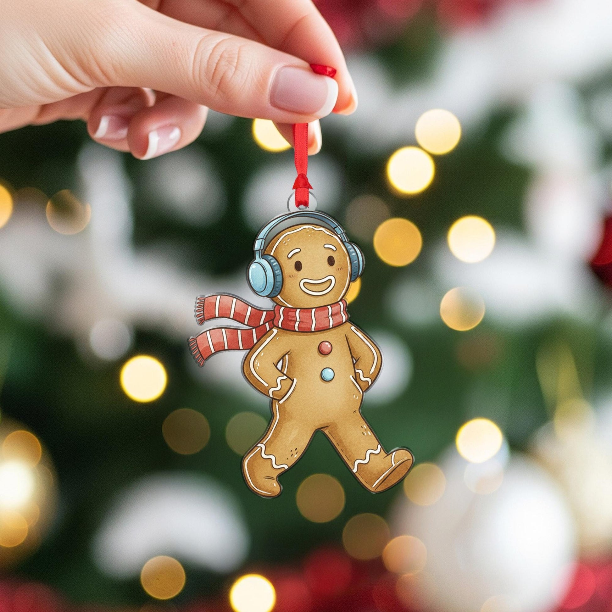 Gingerbread Man Christmas Ornament – Cookie Decoration with Scarf and Headphones